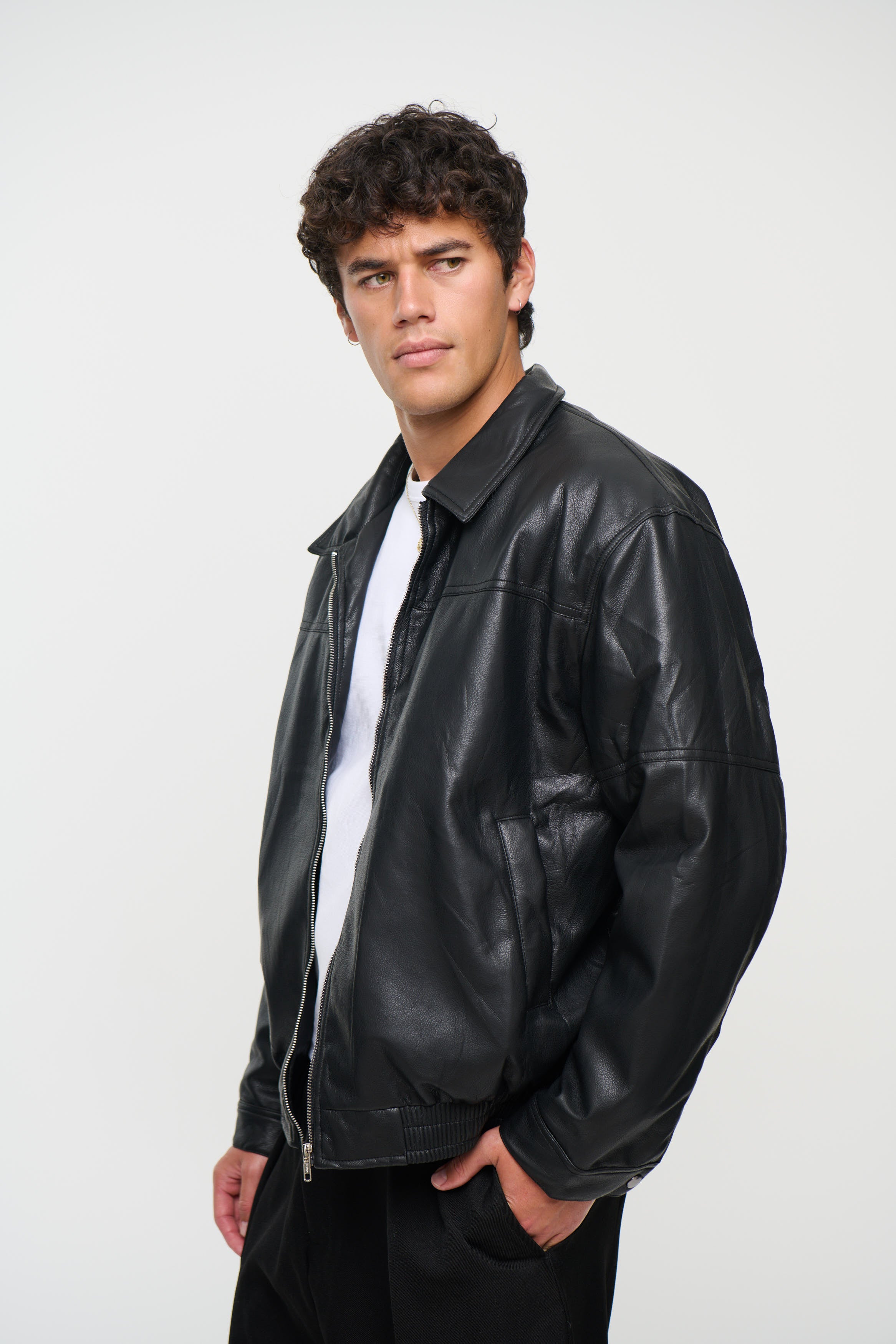 Faux Leather Soft Bomber Black