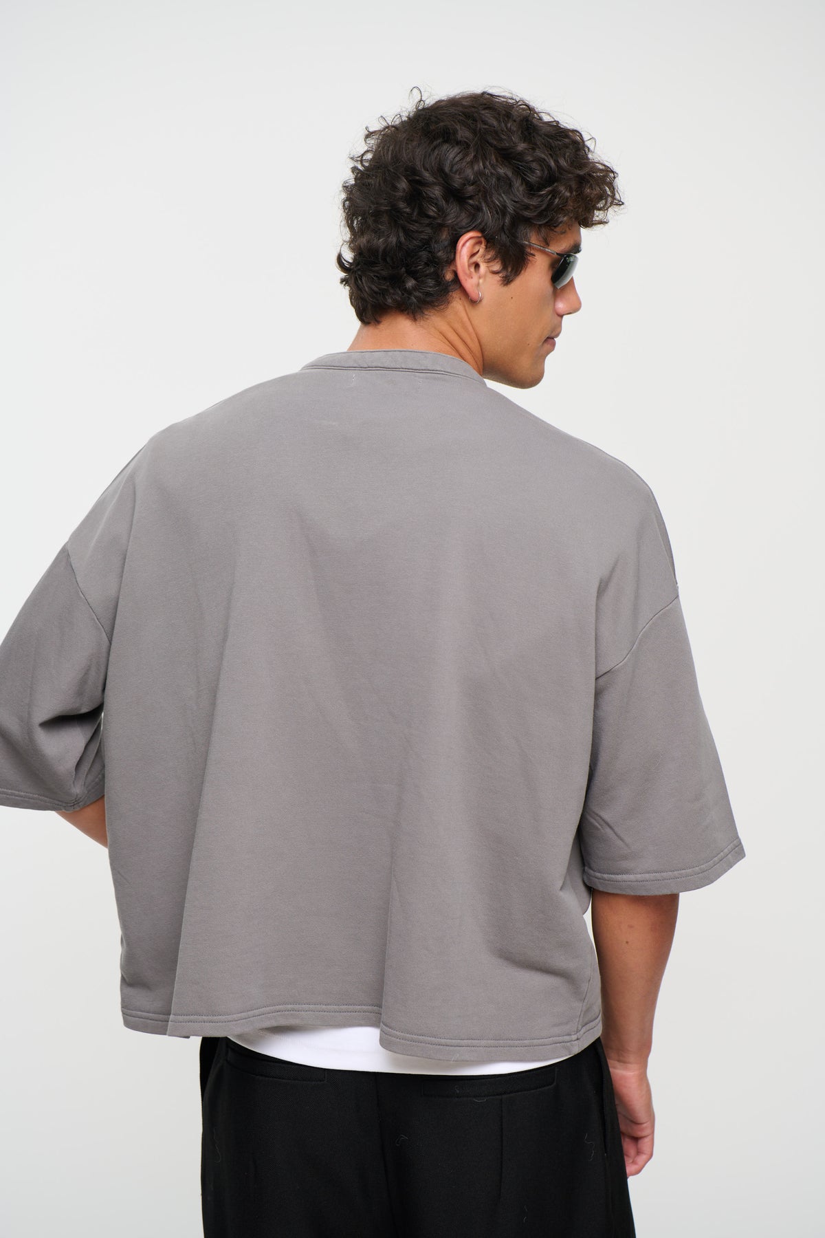 Fleece Crop Henley Tee Charcoal