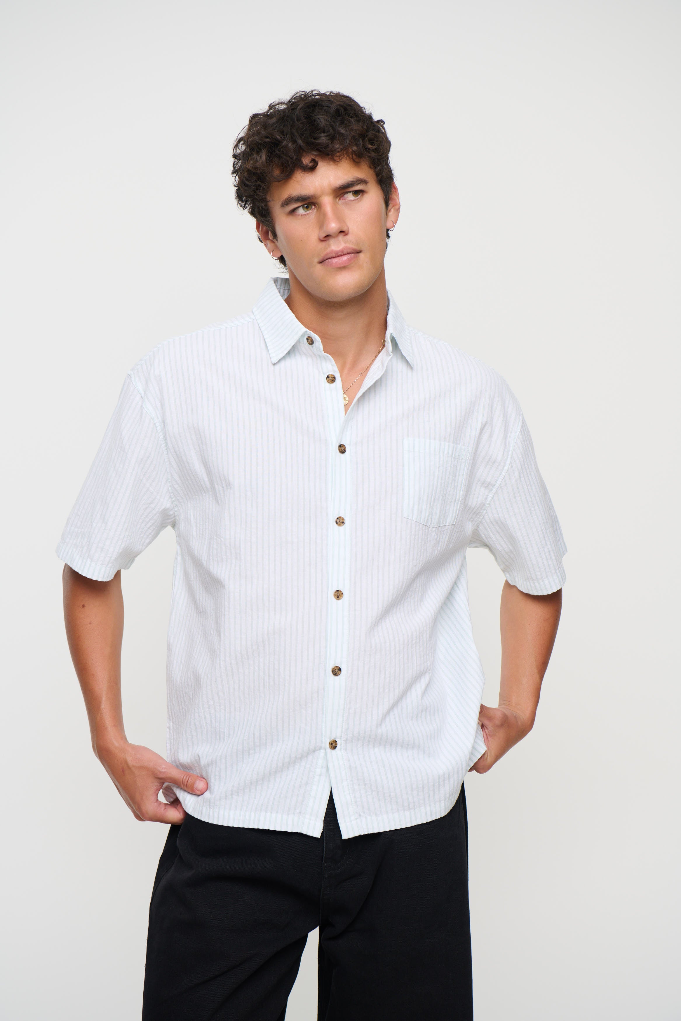 Nathaniel Drop Shirt Stripe Sage