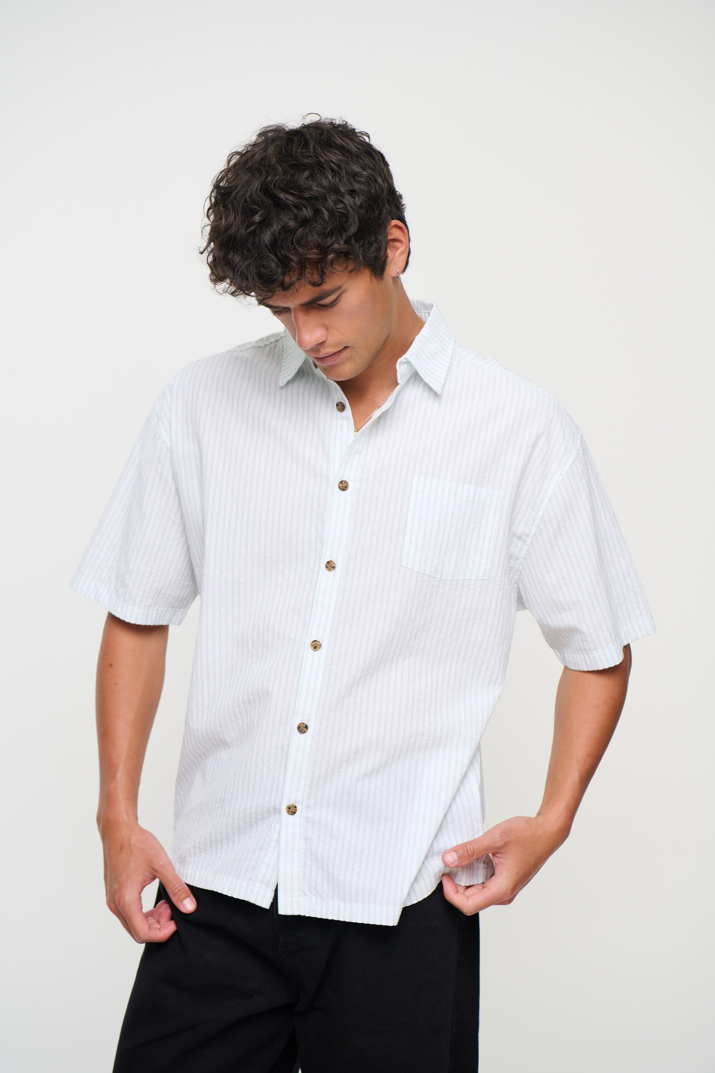 Nathaniel Drop Shirt Stripe Sage