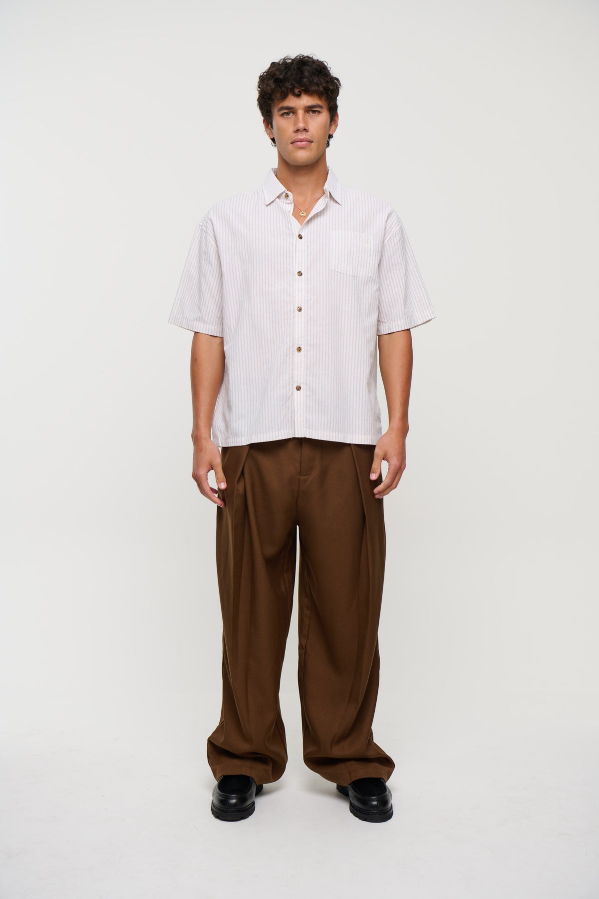 Nathaniel Drop Shirt Stripe Coffee