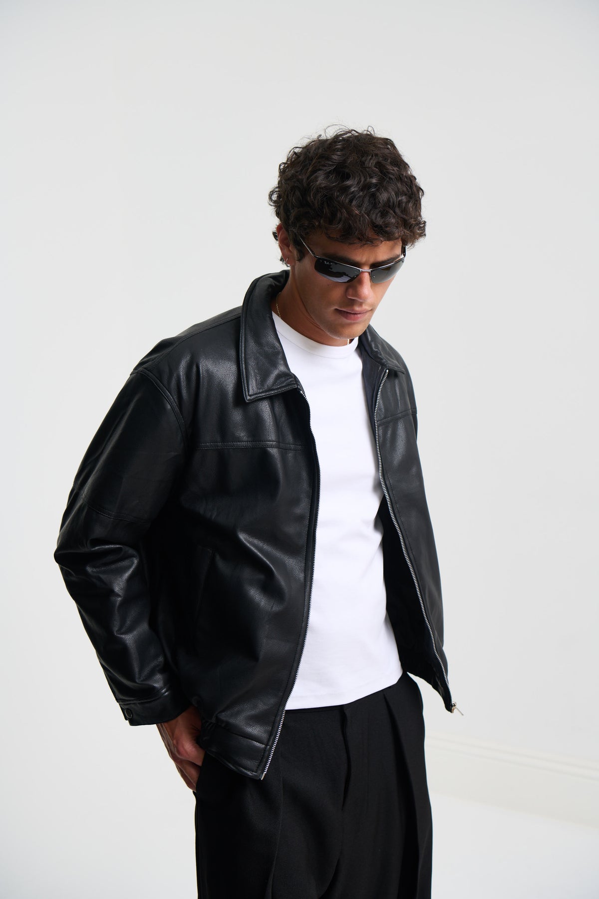 Faux Leather Soft Bomber Black