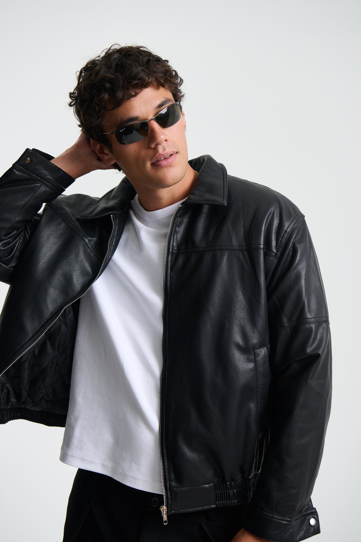 Faux Leather Soft Bomber Black