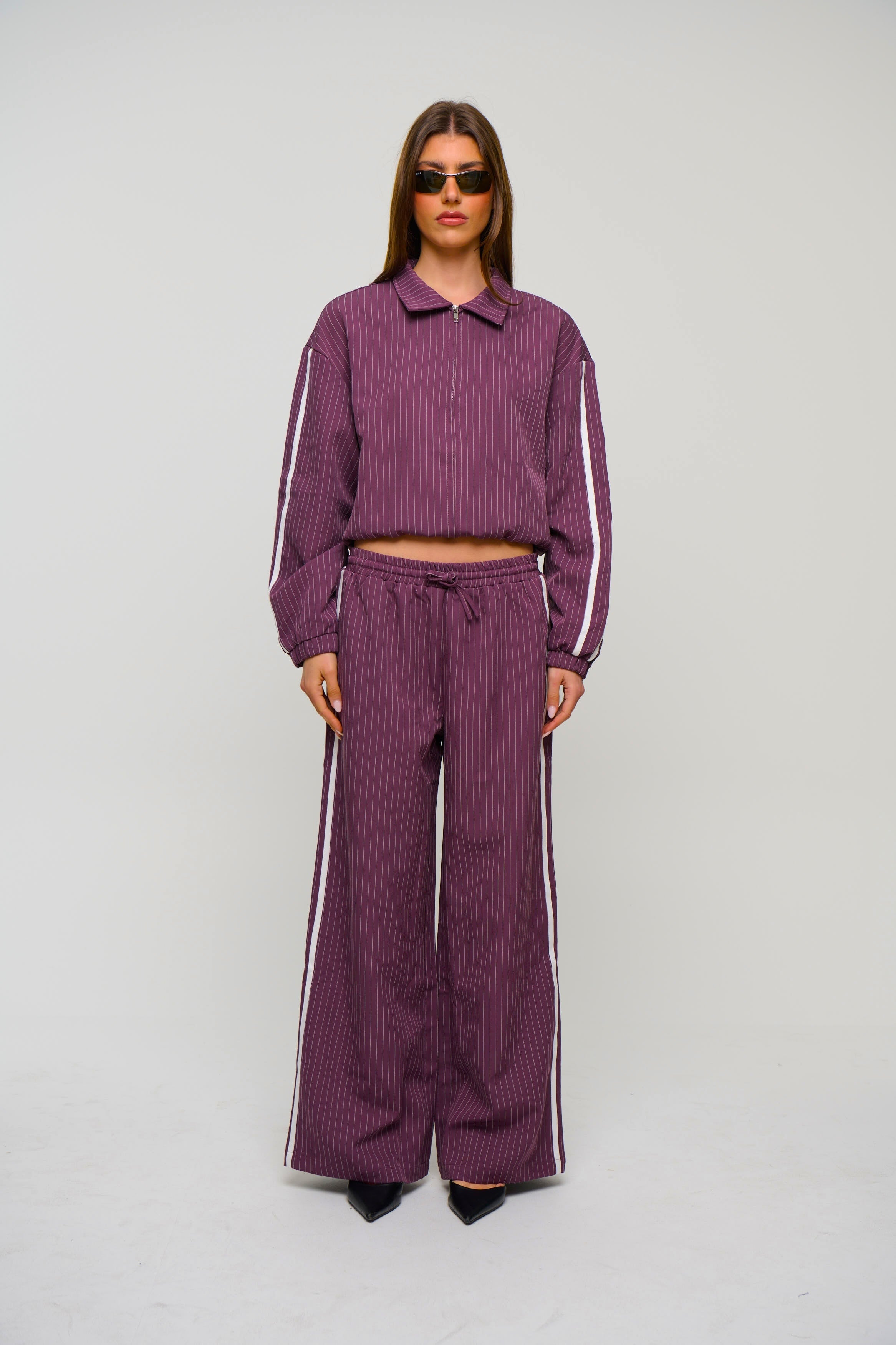 Ramona Pinstripe Bomber Wine