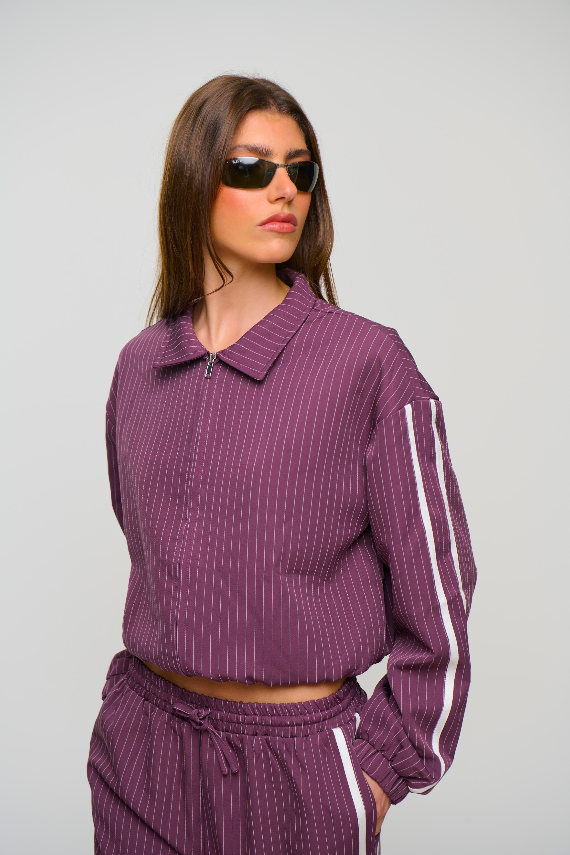 Ramona Pinstripe Bomber Wine