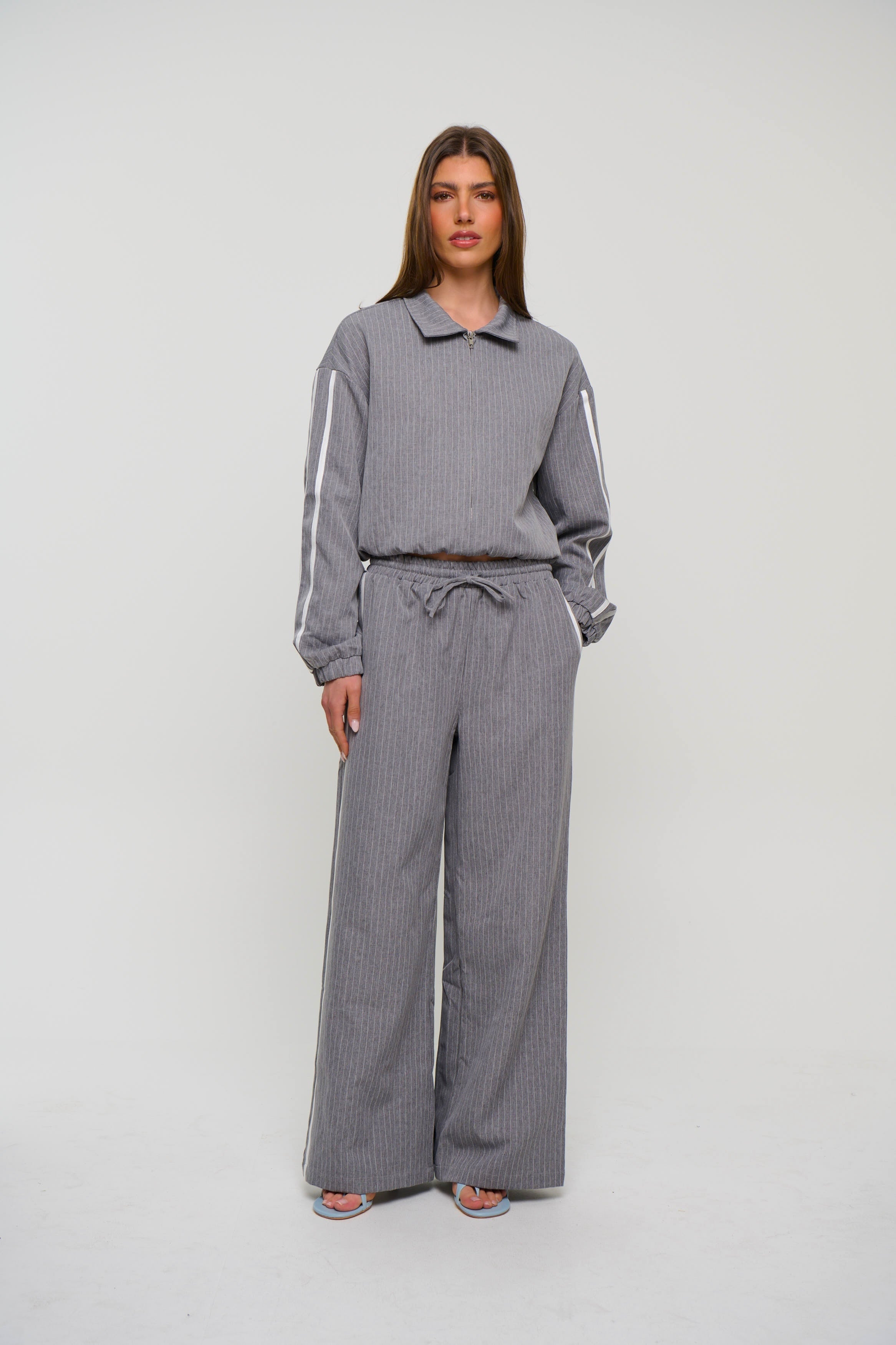 Ramona Pinstripe Bomber Grey