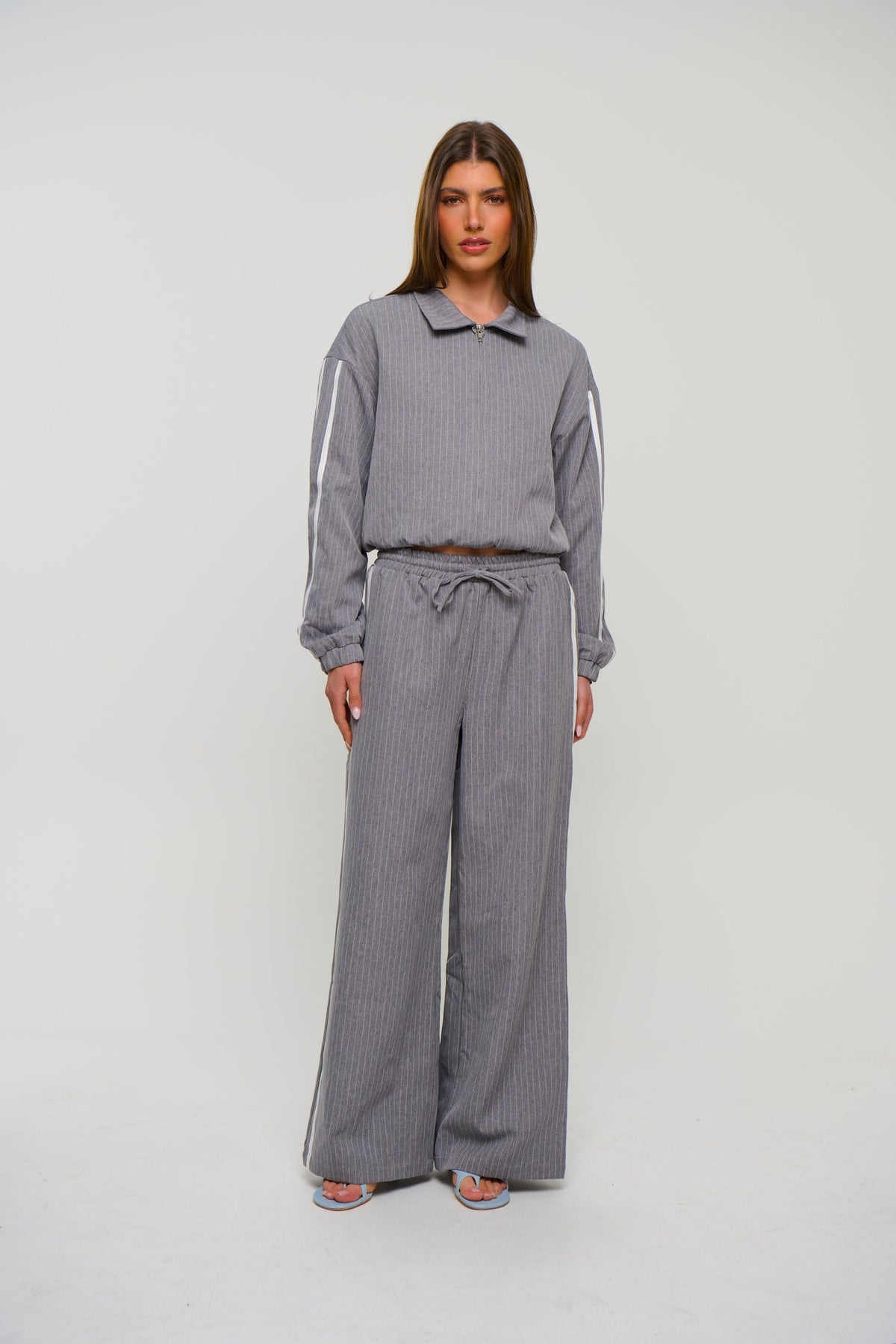 Ramona Pinstripe Pant Grey