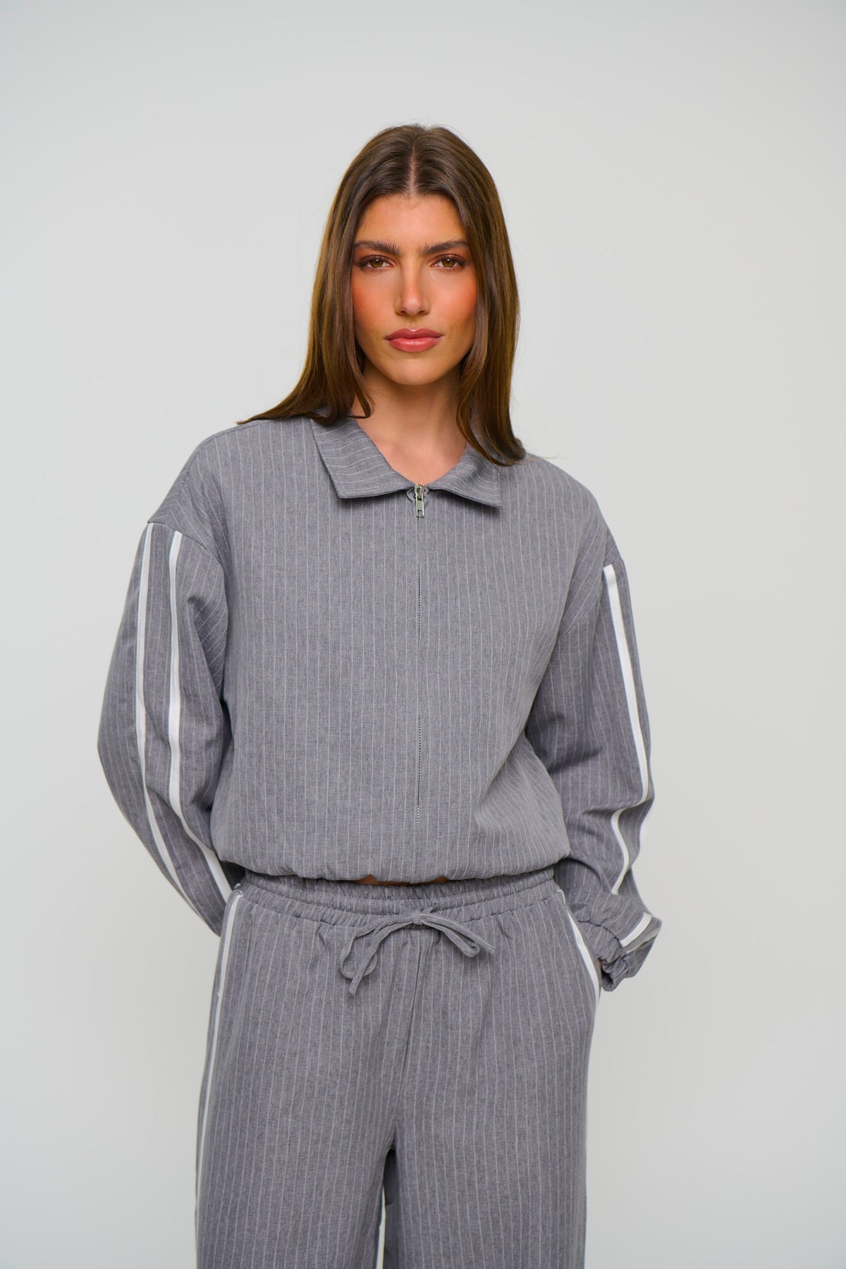 Ramona Pinstripe Bomber Grey