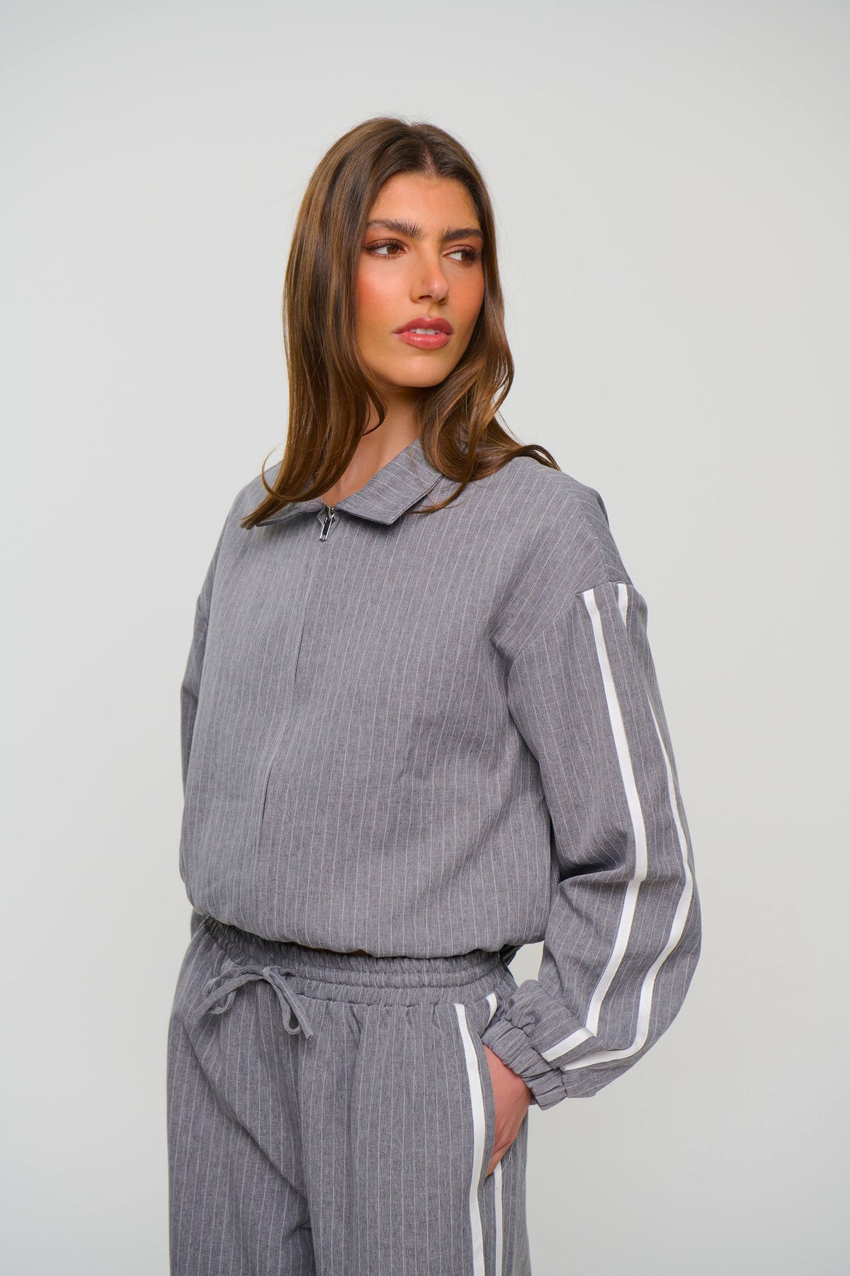 Ramona Pinstripe Bomber Grey