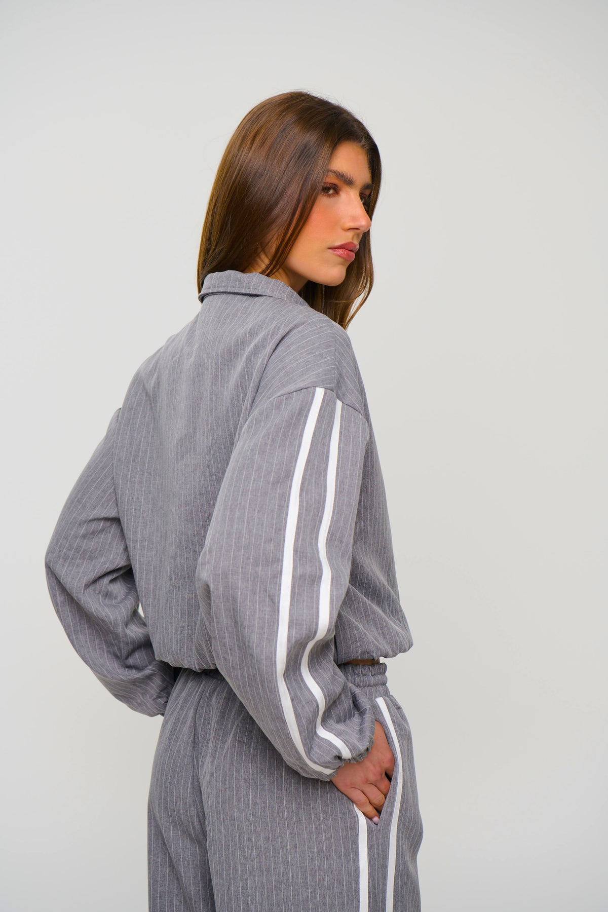 Ramona Pinstripe Bomber Grey
