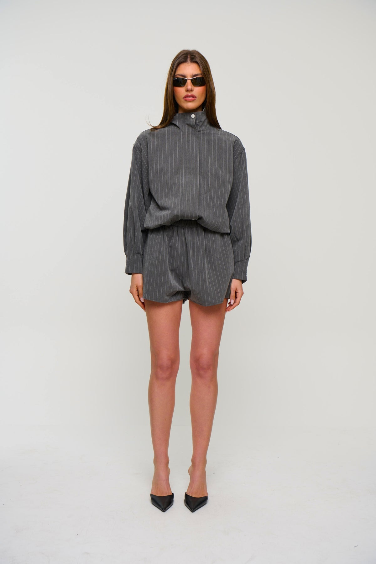 Lola Pinstripe Short Dark Grey