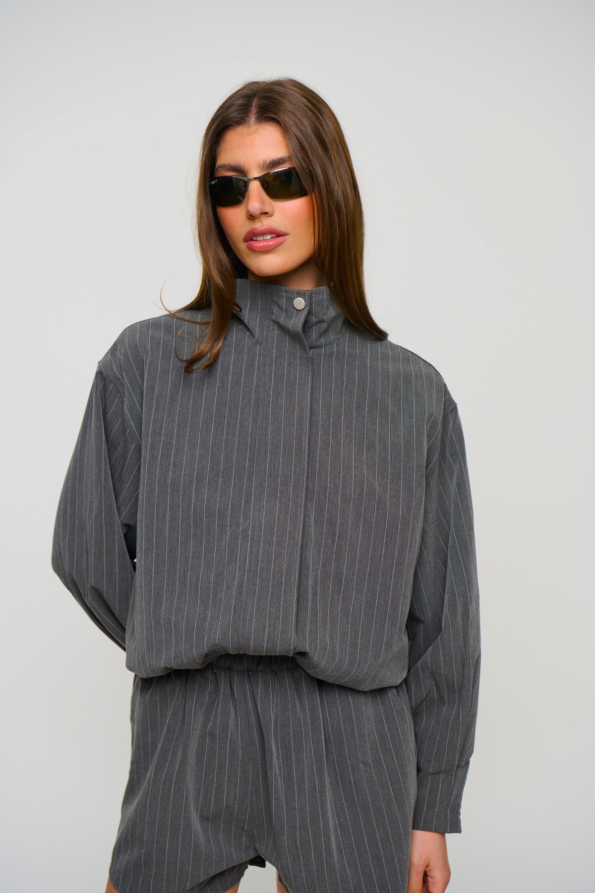 Lola Pinstripe Bomber Dark Grey