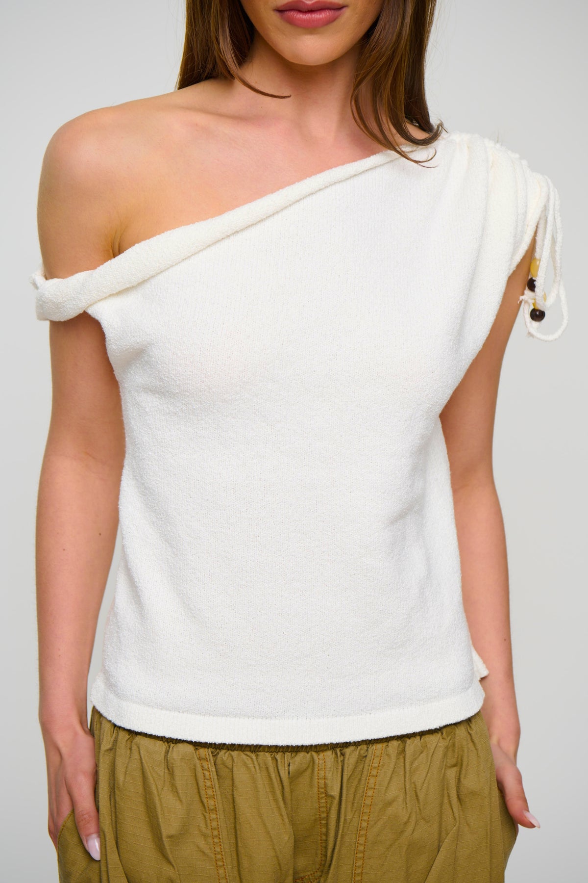 Brooke Asymmetrical Knit Tank White