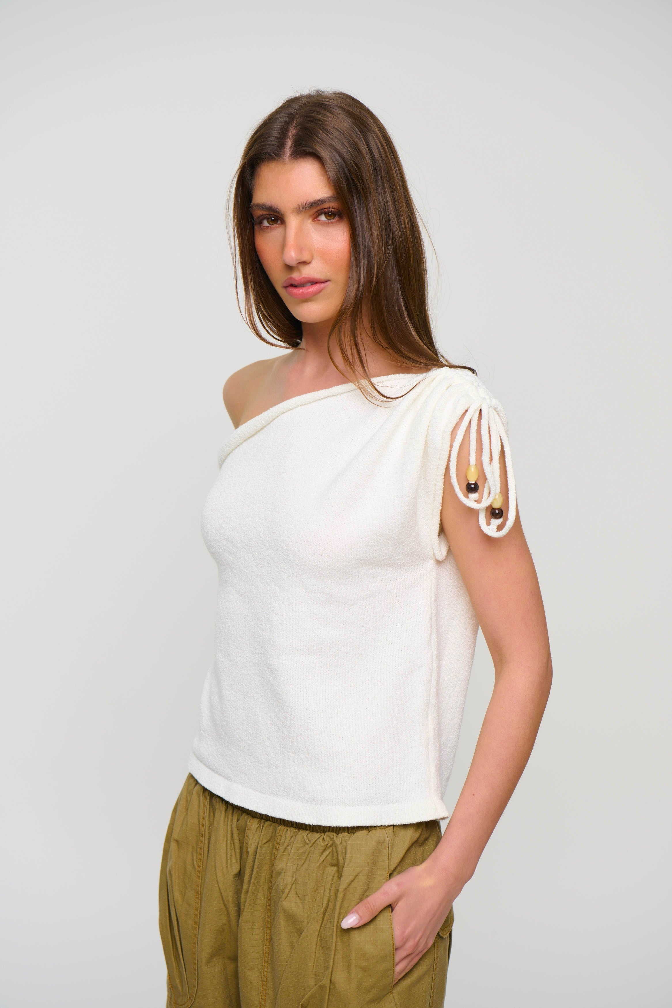 Brooke Asymmetrical Knit Tank White