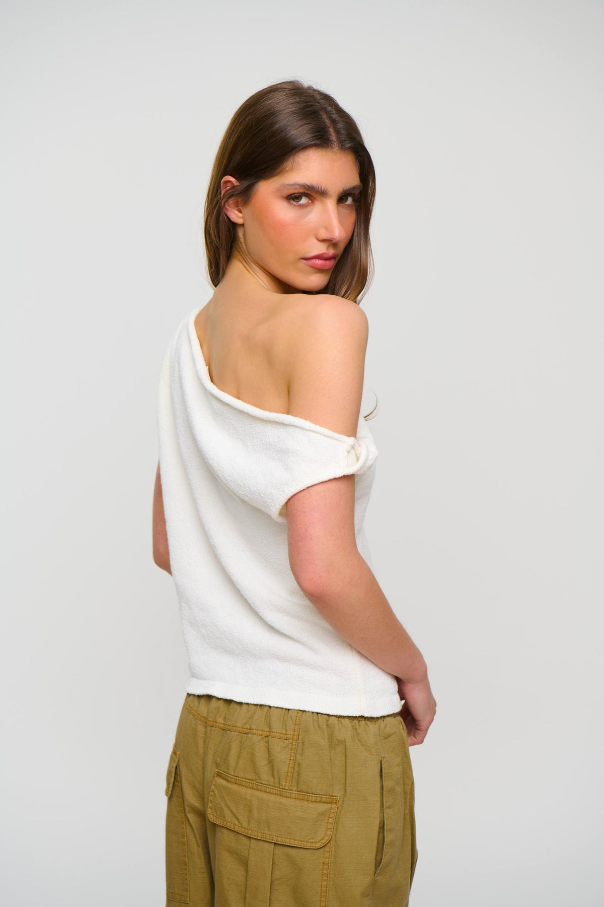 Brooke Asymmetrical Knit Tank White