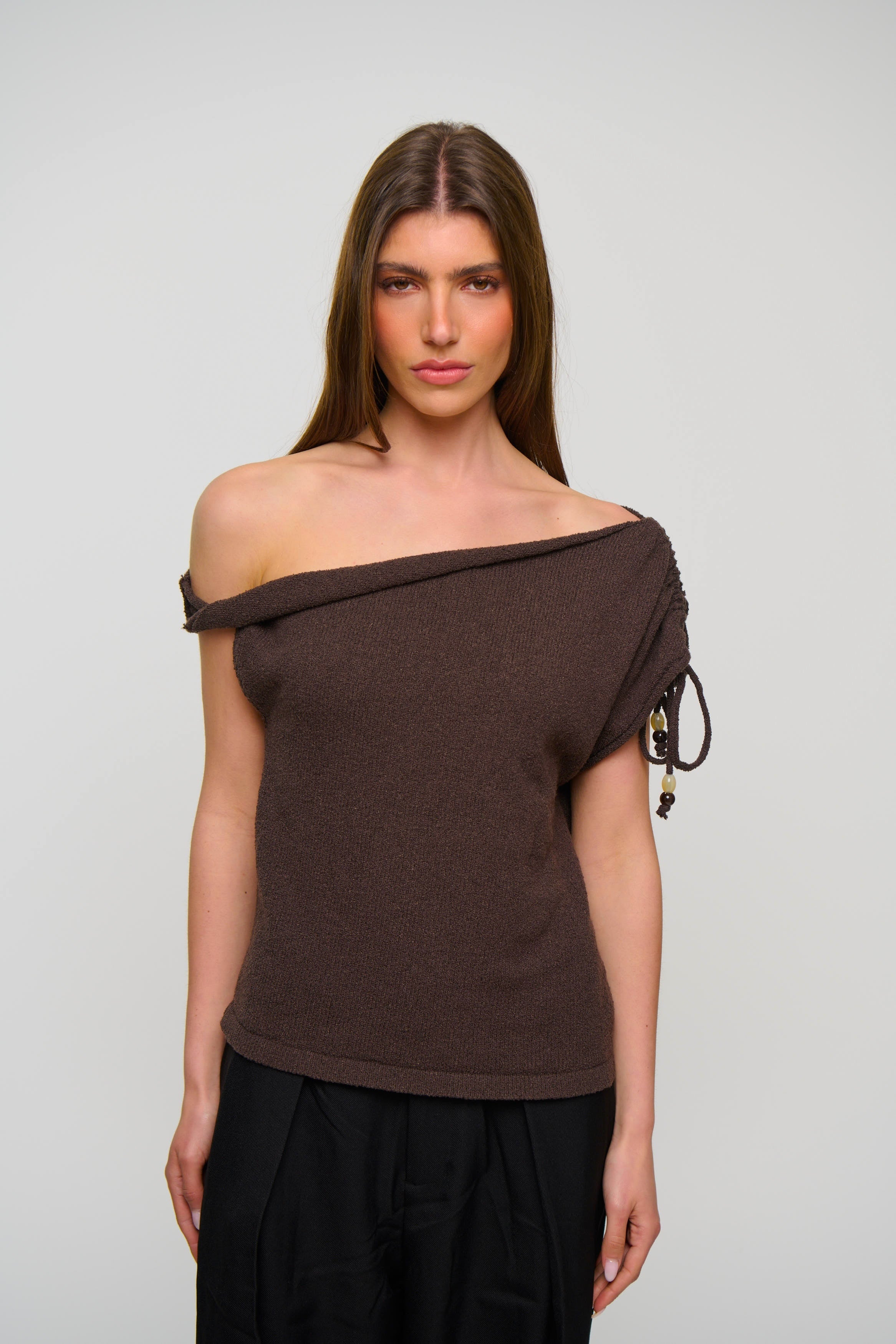 Brooke Asymmetrical Knit Tank Choc