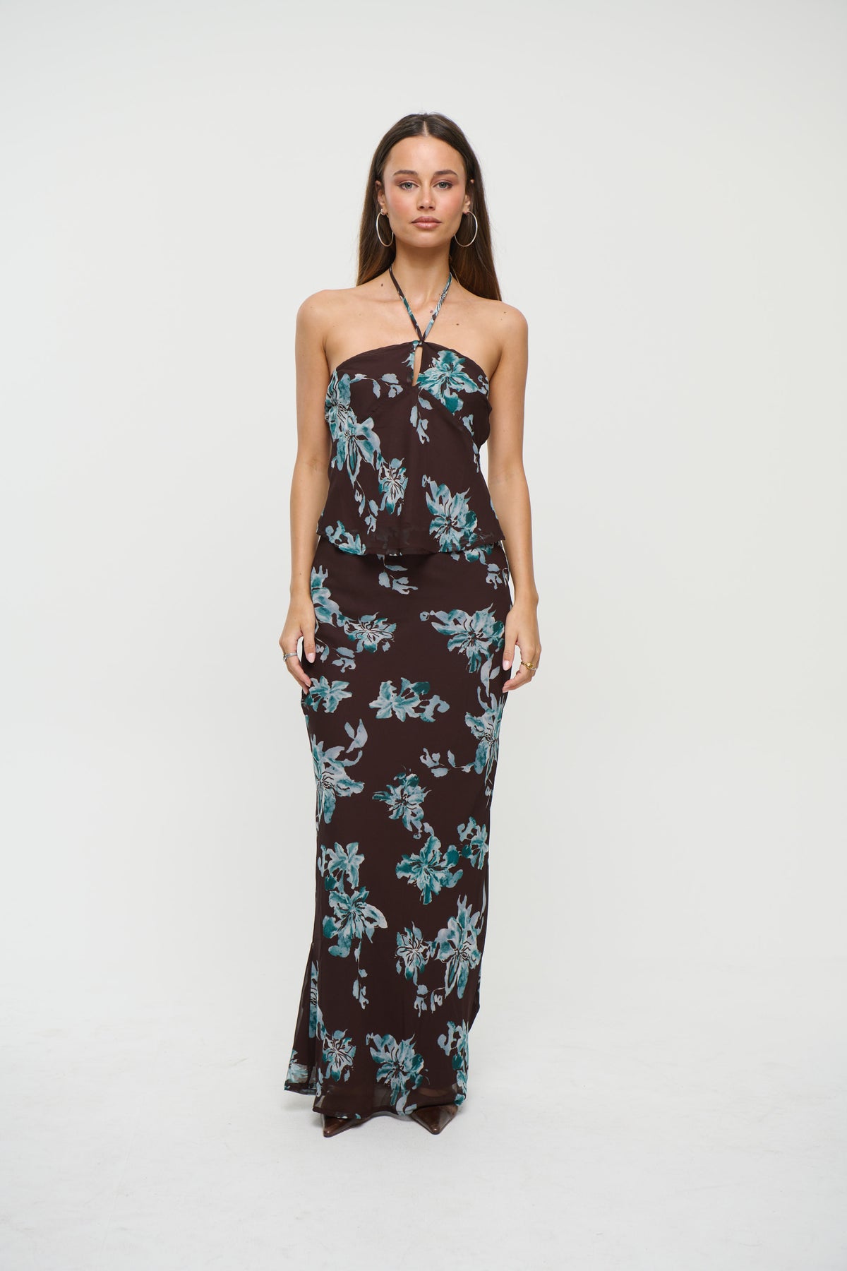 Chloe Floral Top Chocolate