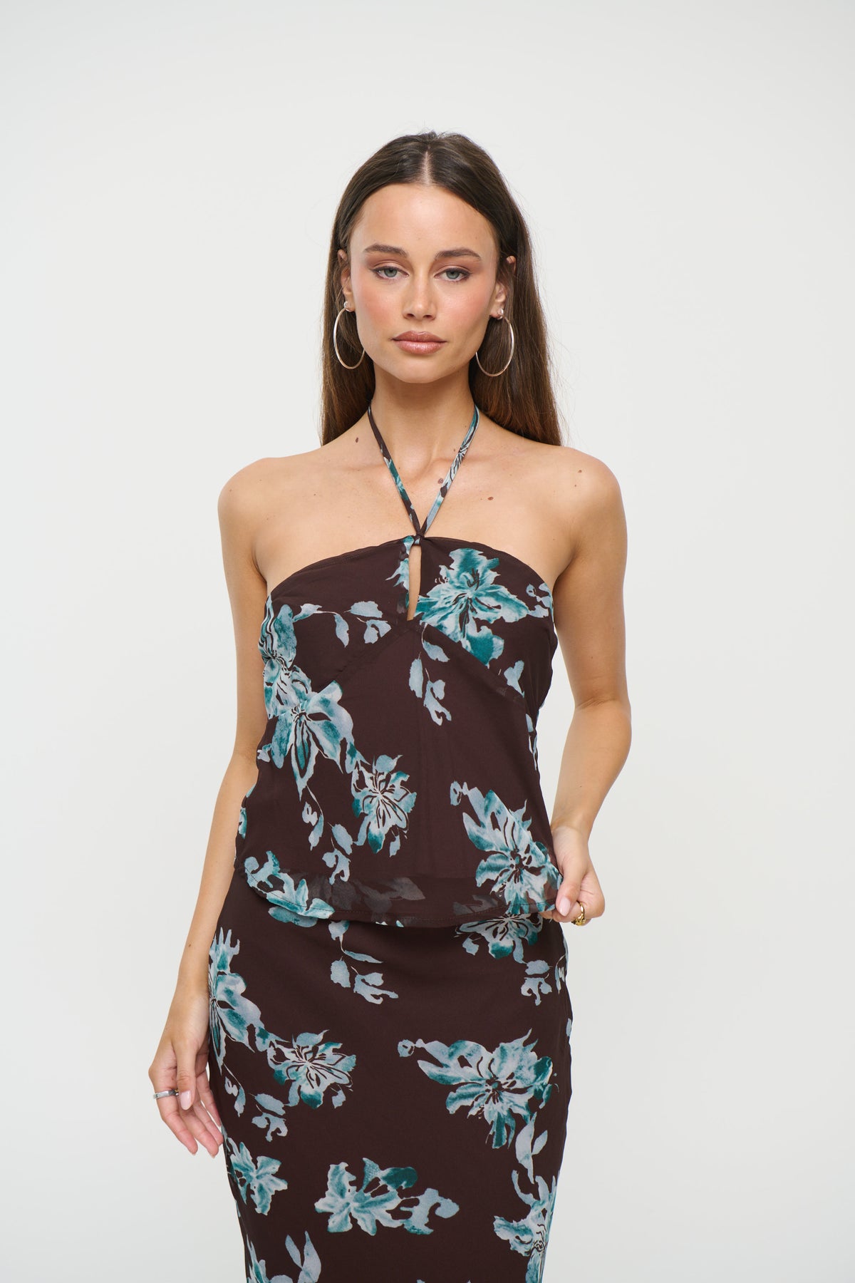 Chloe Floral Top Chocolate