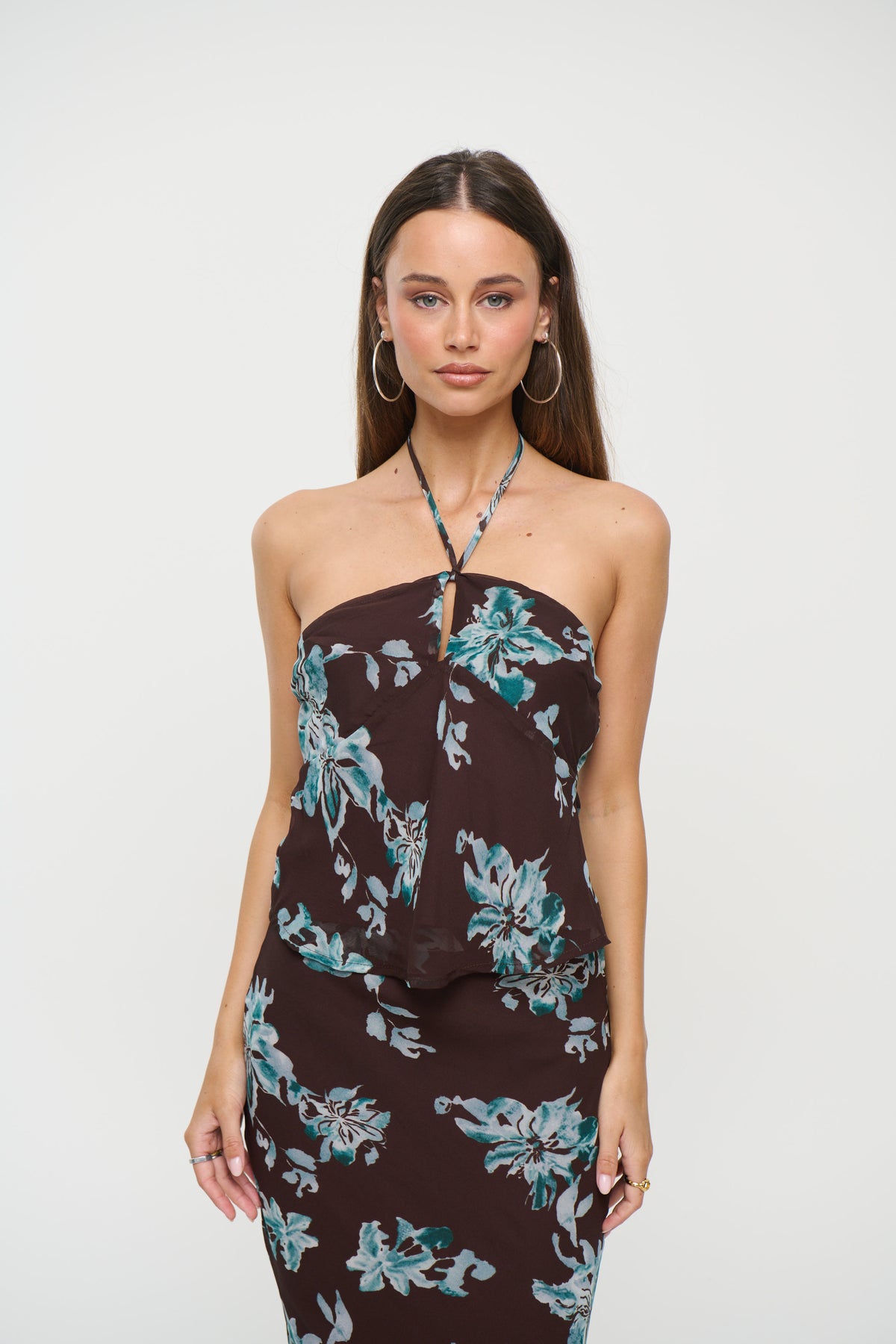 Chloe Floral Top Chocolate