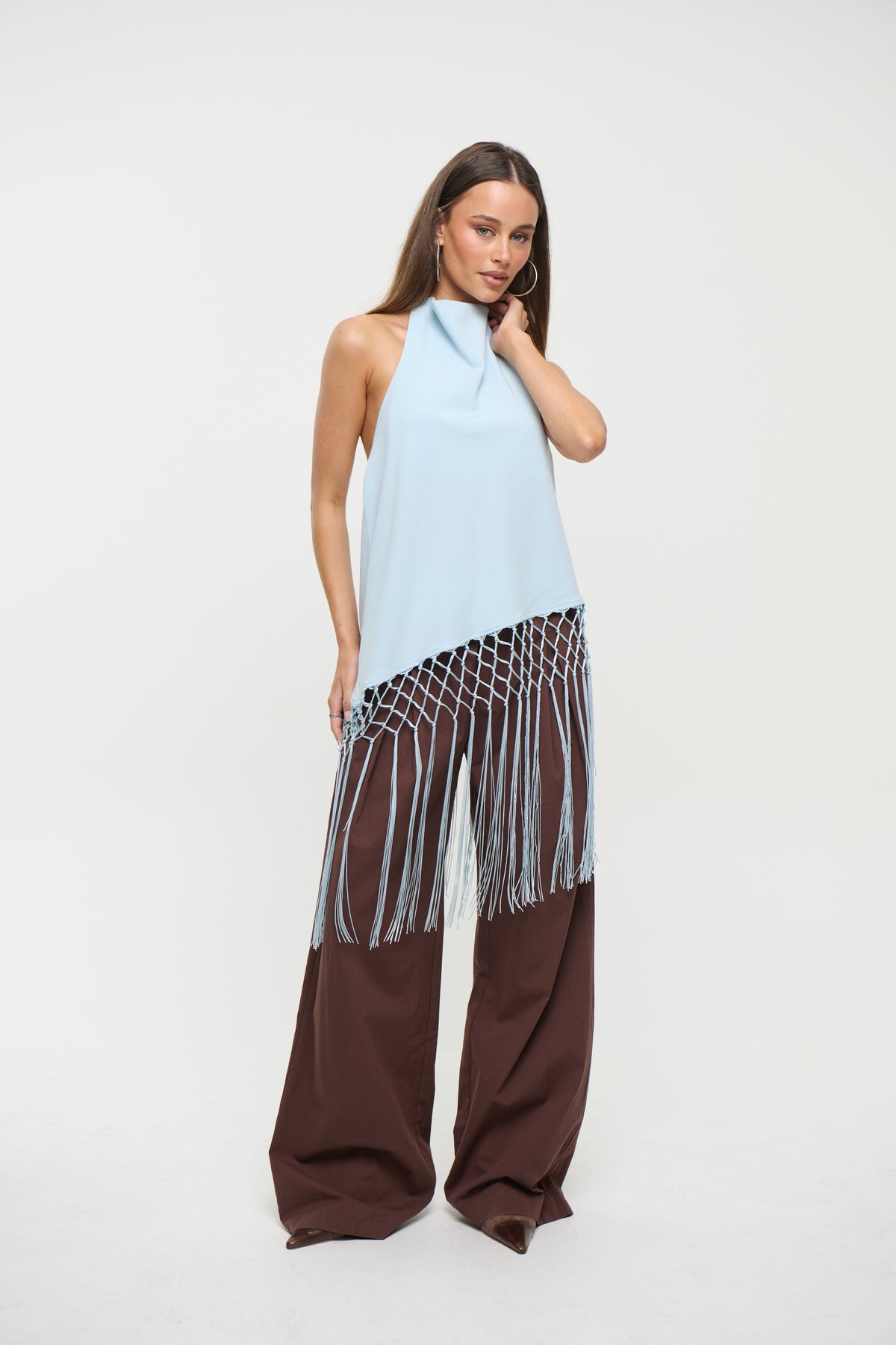 Alicia Fringe Top Sky