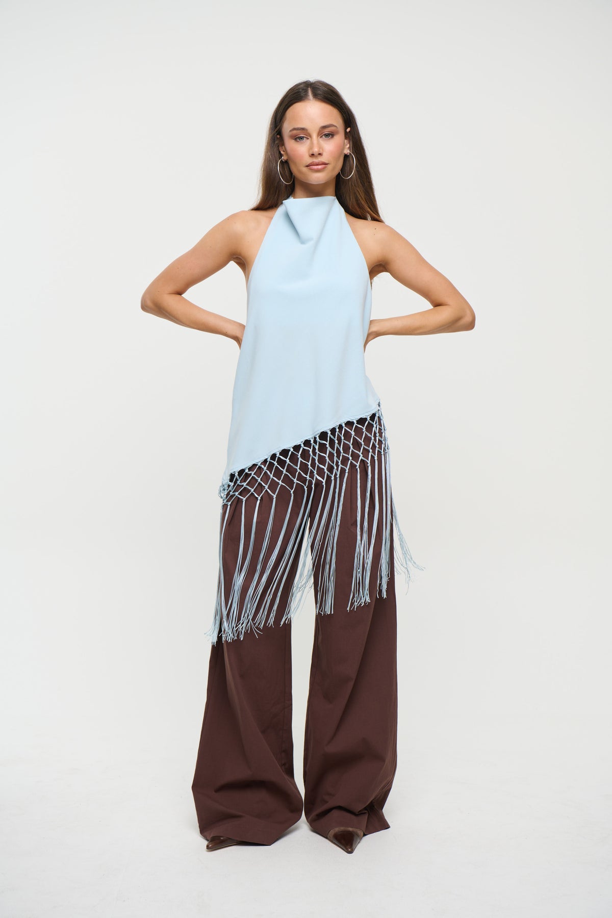 Alicia Fringe Top Sky
