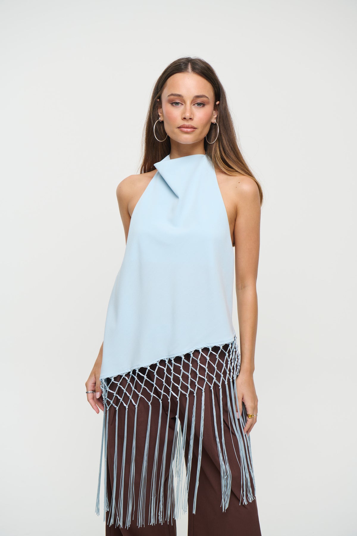 Alicia Fringe Top Sky