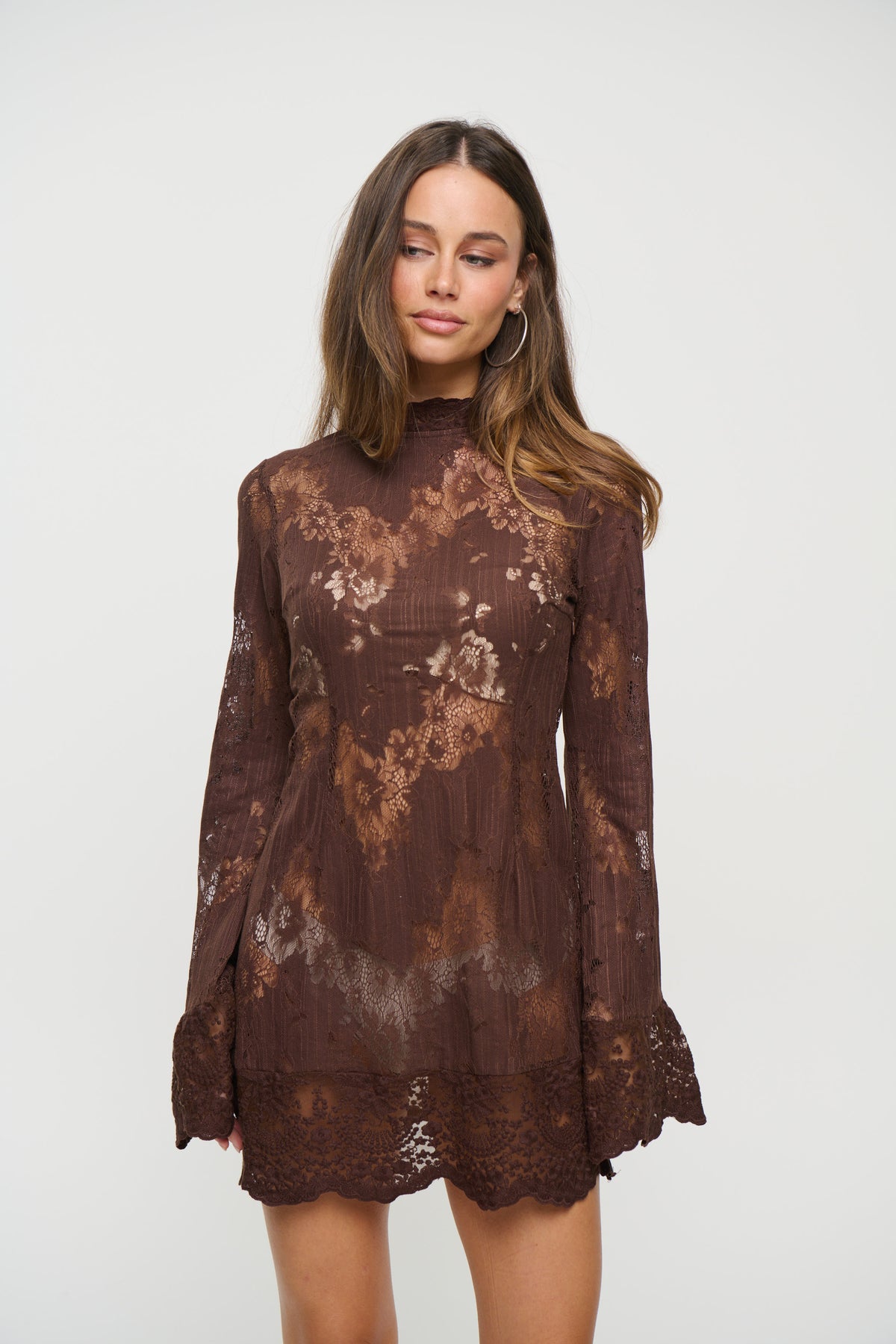 Astra Lace Mini Dress Chocolate