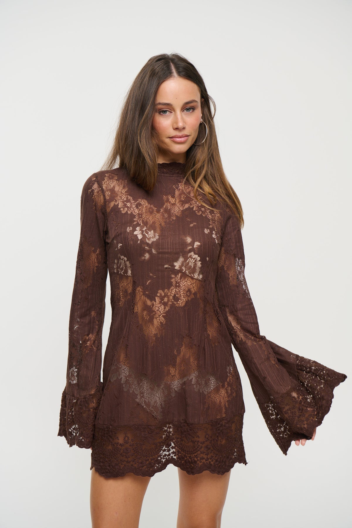 Astra Lace Mini Dress Chocolate