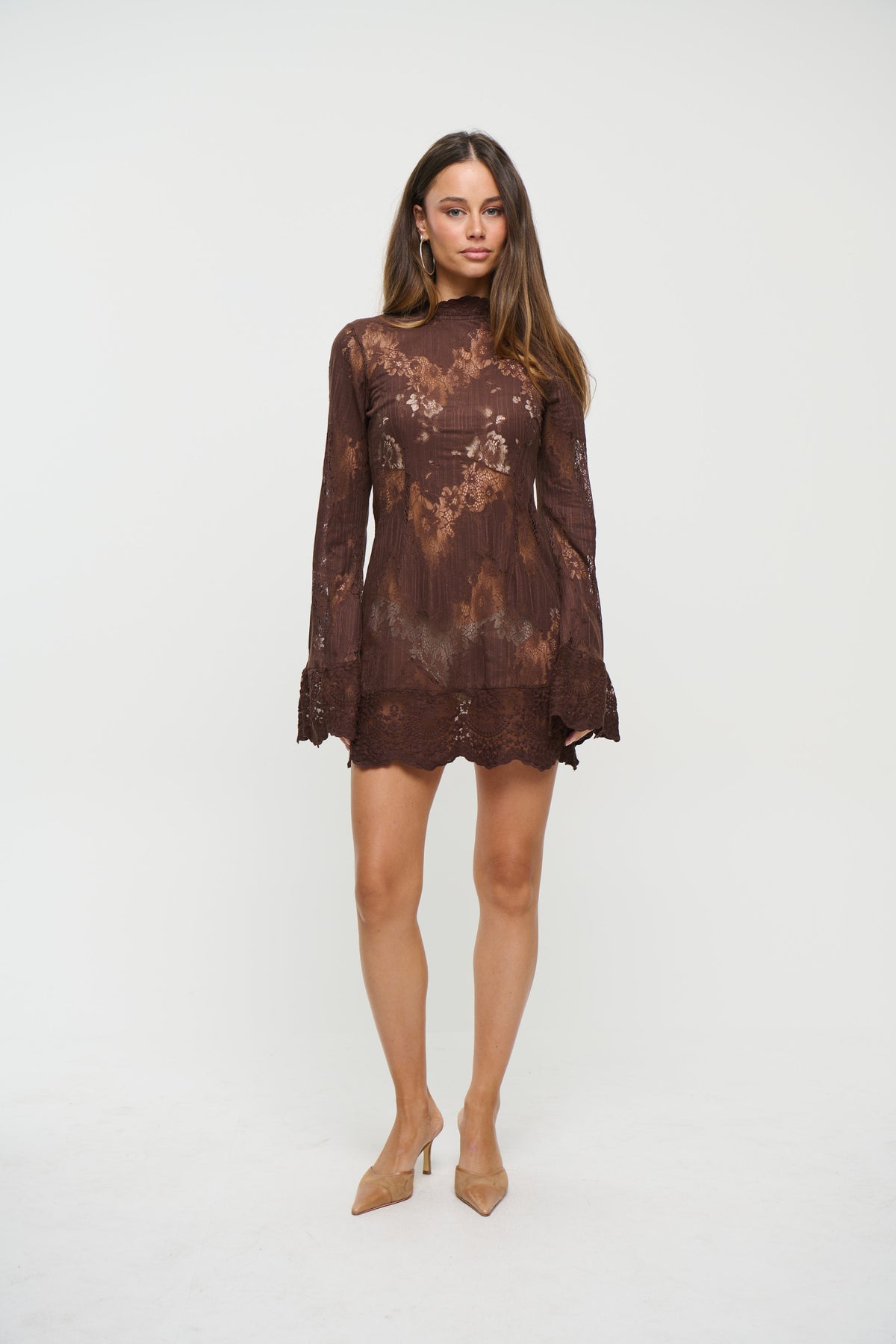 Astra Lace Mini Dress Chocolate
