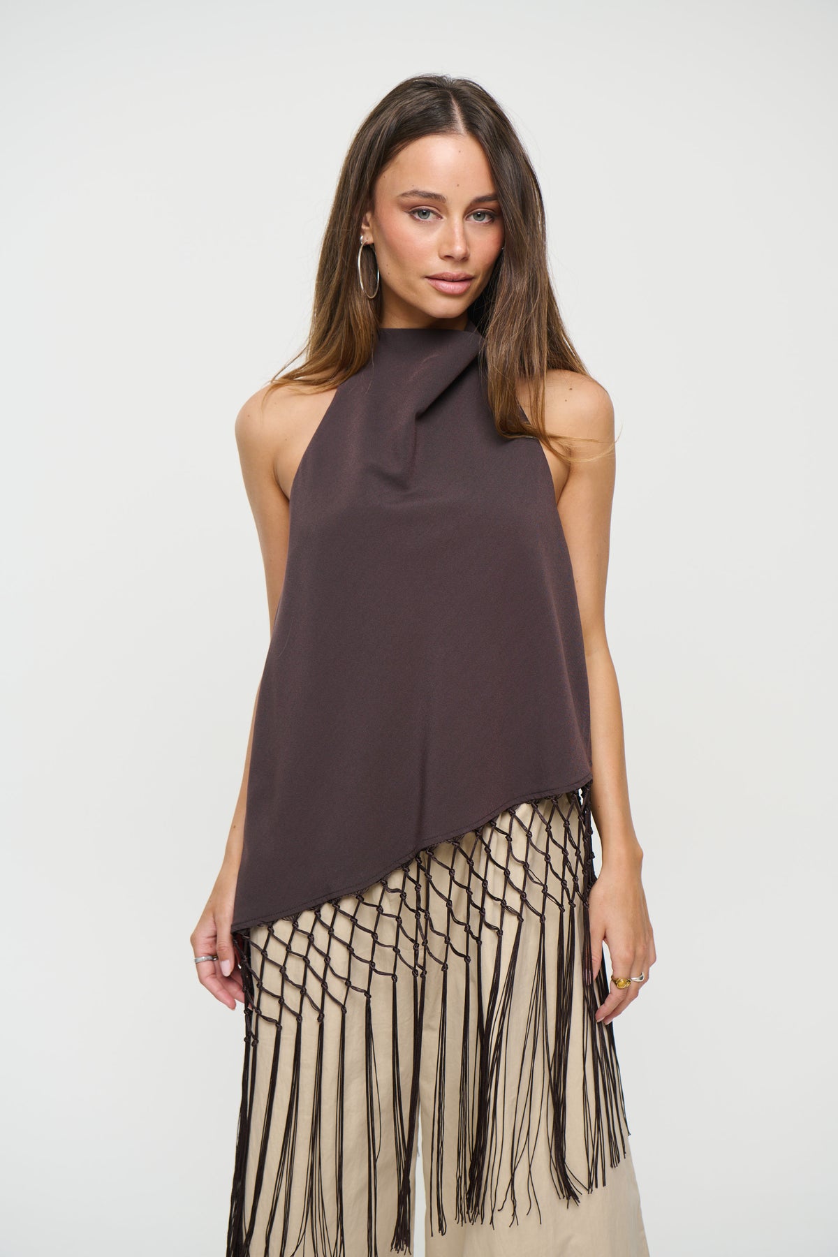 Alicia Fringe Top Chocolate