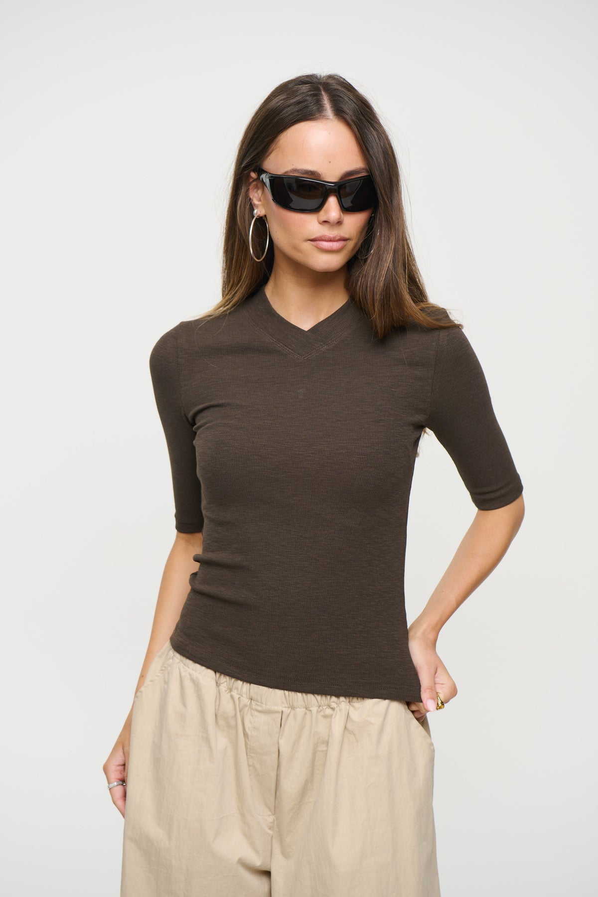 Tinka V Neck T-Shirt Mushroom