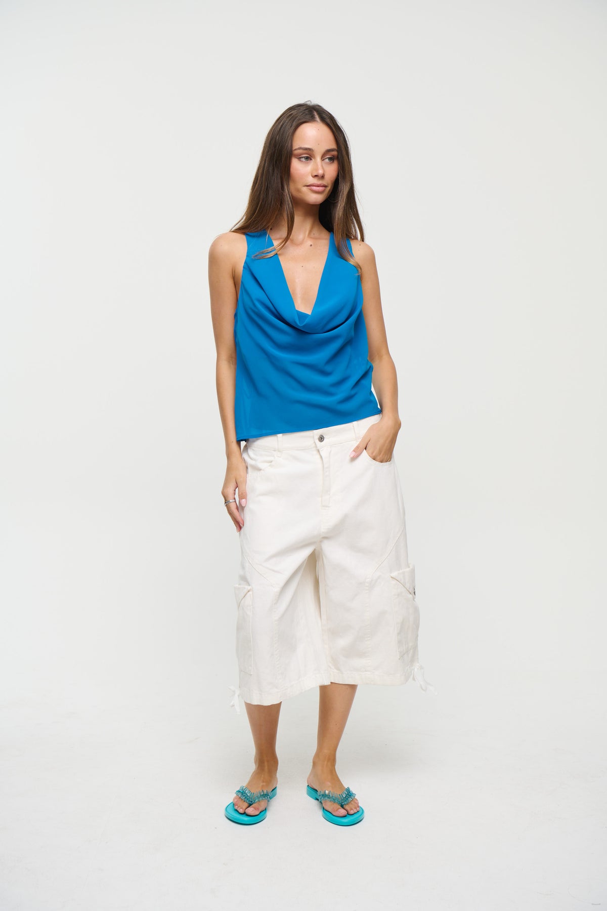 Taye Cowl Neck Top Ocean