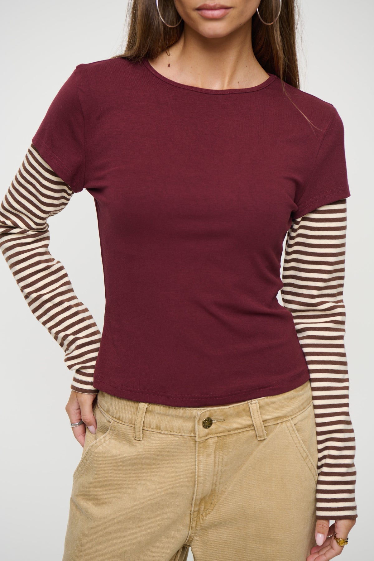 Bloom Layered Long Sleeve Garnet Stripe