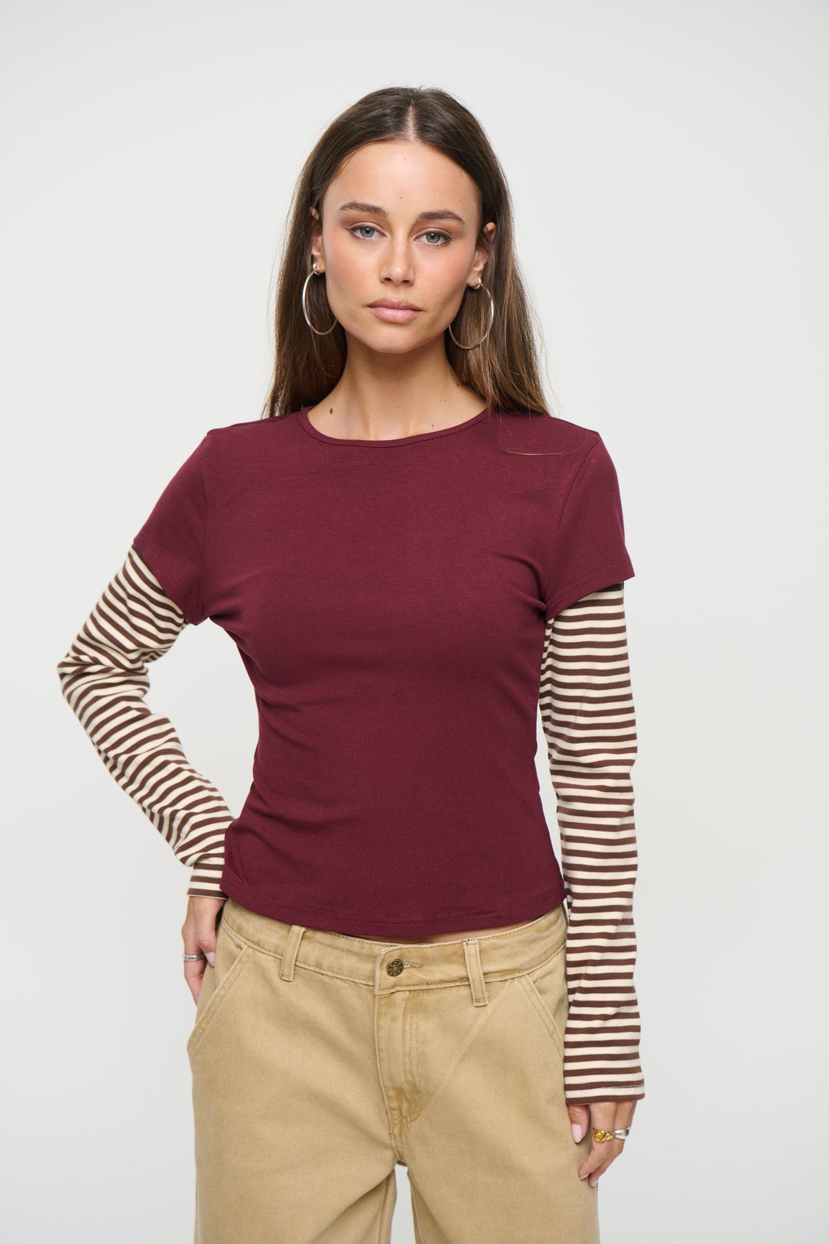 Bloom Layered Long Sleeve Garnet Stripe