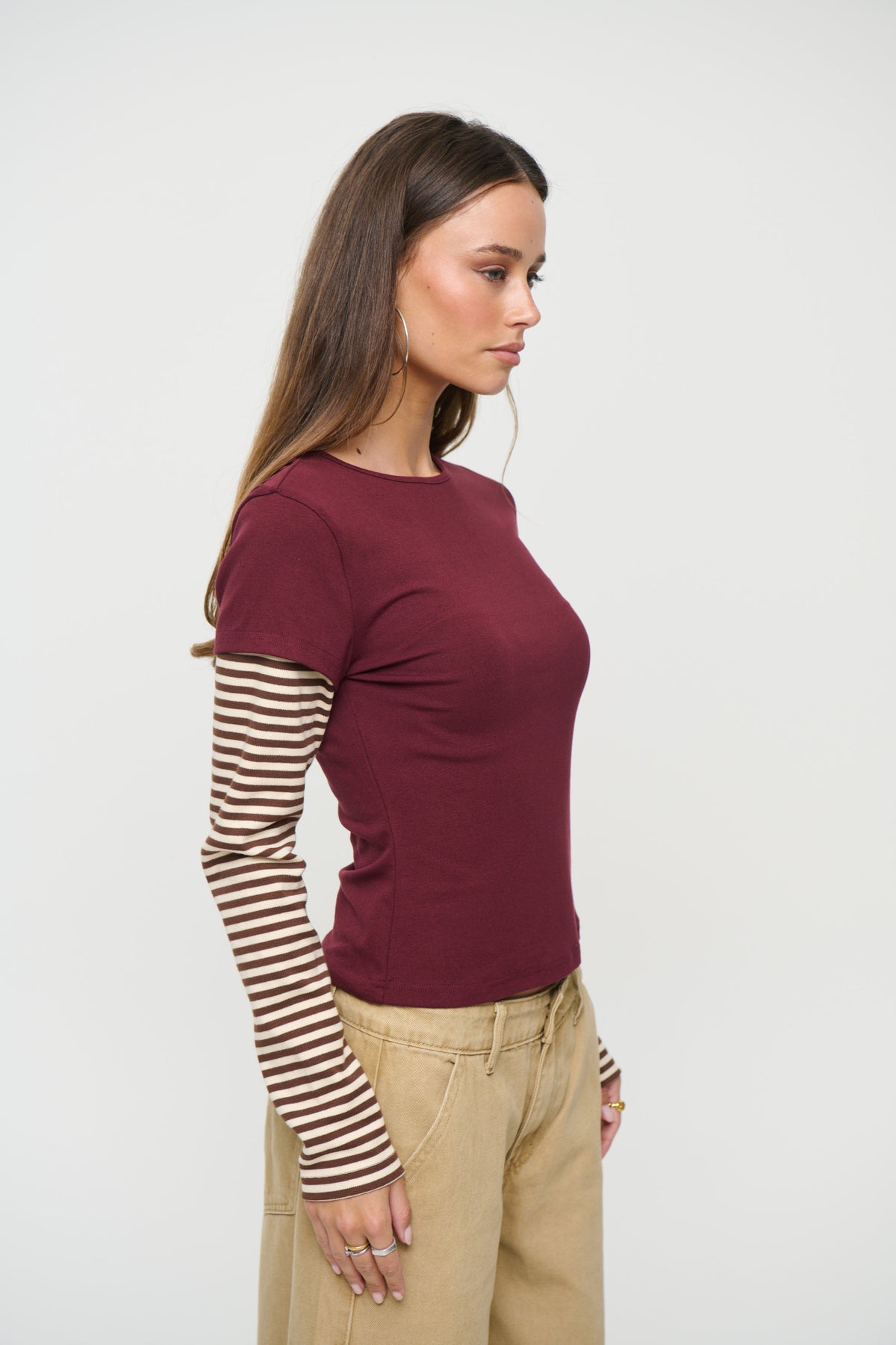 Bloom Layered Long Sleeve Garnet Stripe