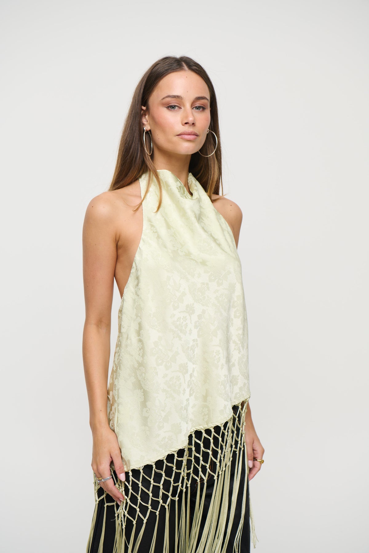 Yasmina Fringe Top Sage