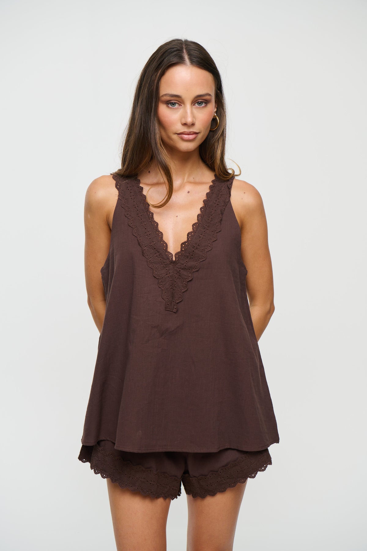 Madeline Lace Trim Set Chocolate