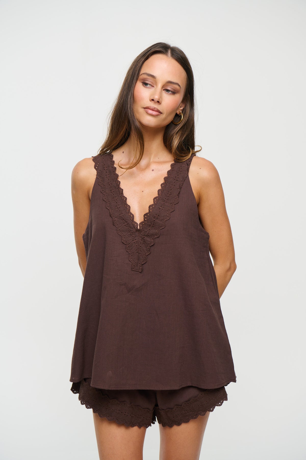 Madeline Lace Trim Set Chocolate