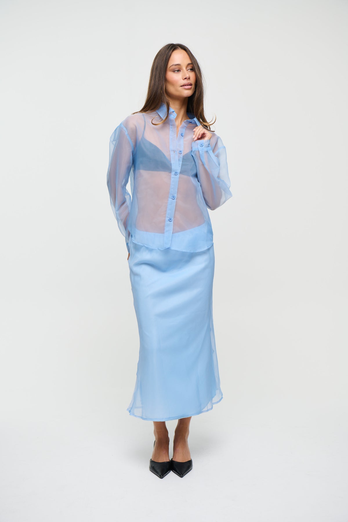 Luiza Sheer Funnel Neck Sky