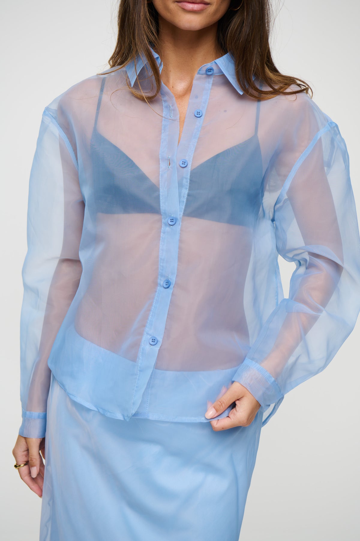 Luiza Sheer Funnel Neck Sky