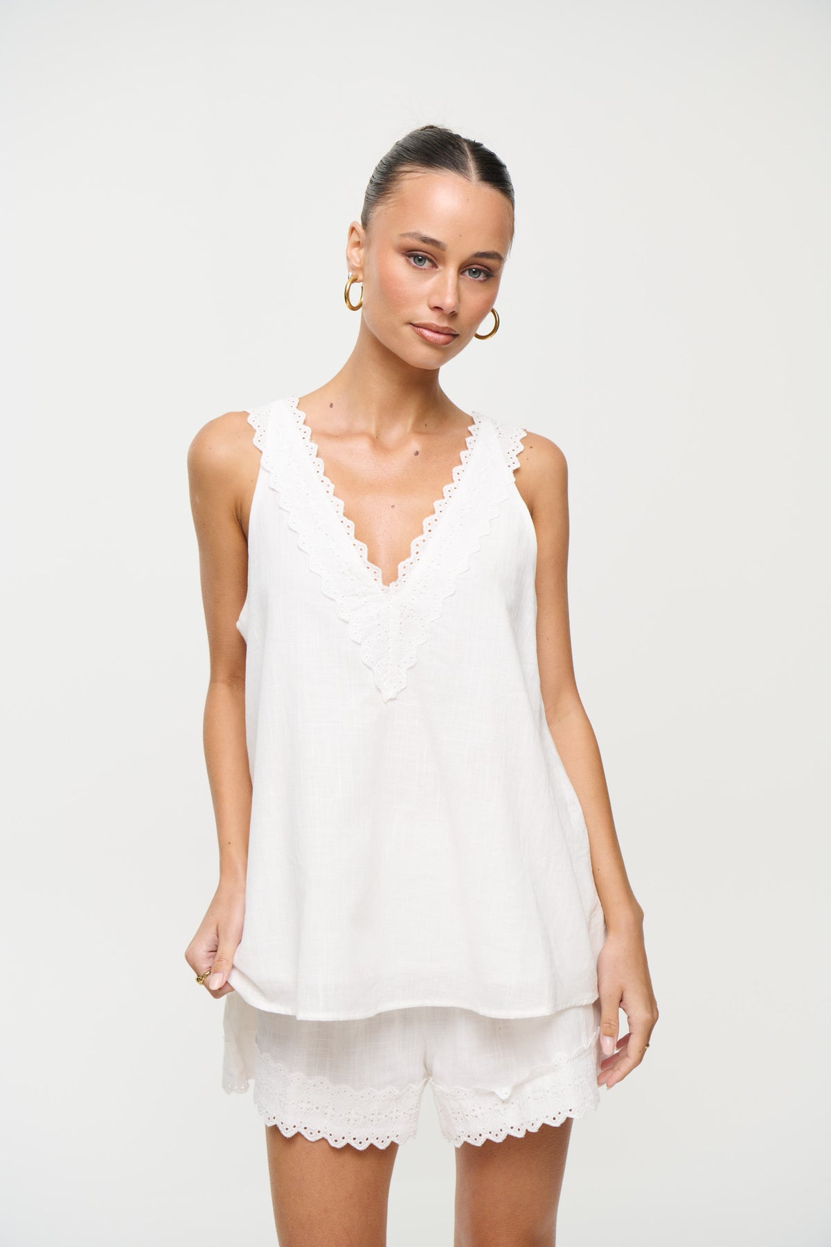 Madeline Lace Trim Set White