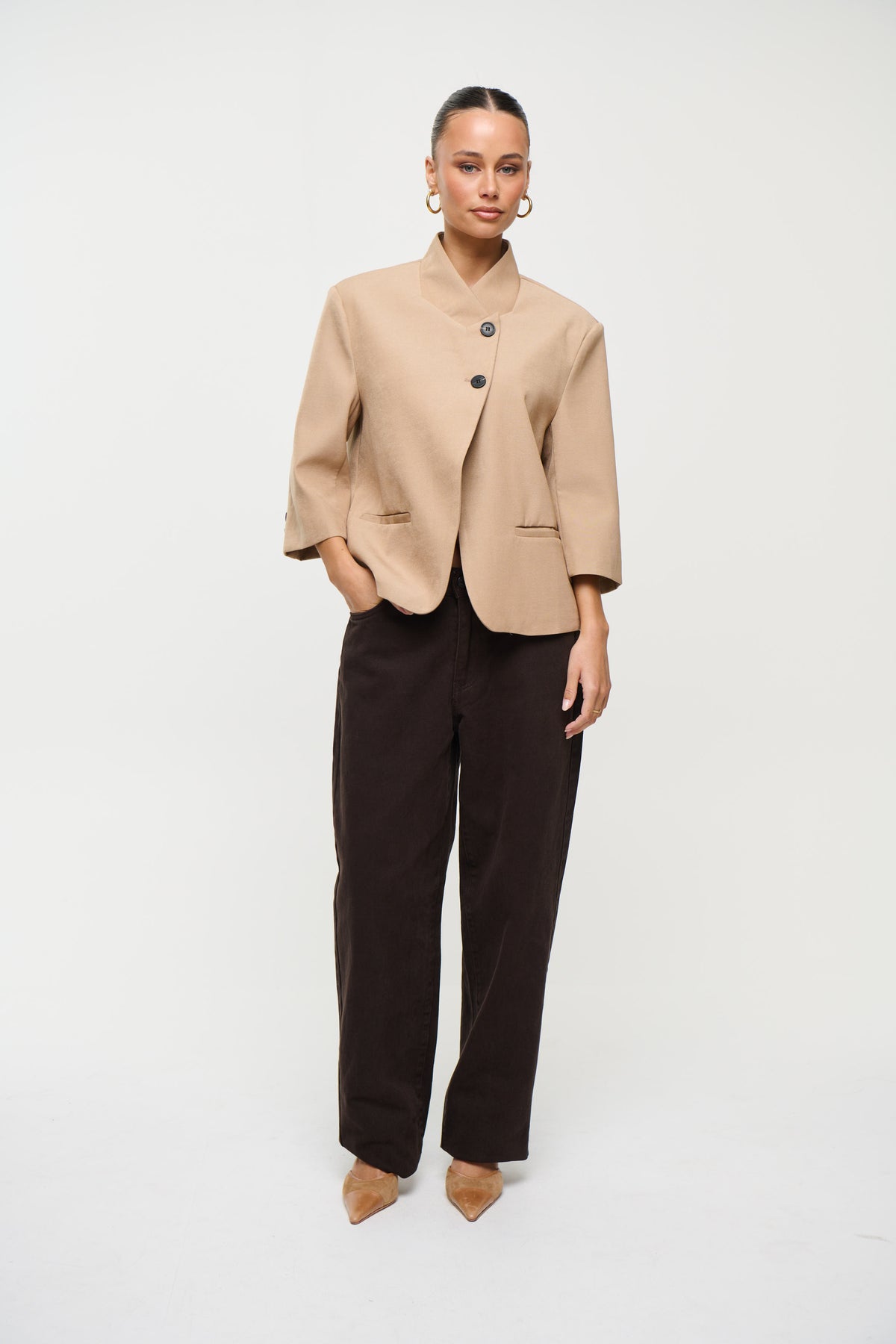 Aspen 3/4 Sleeve Blazer Stone