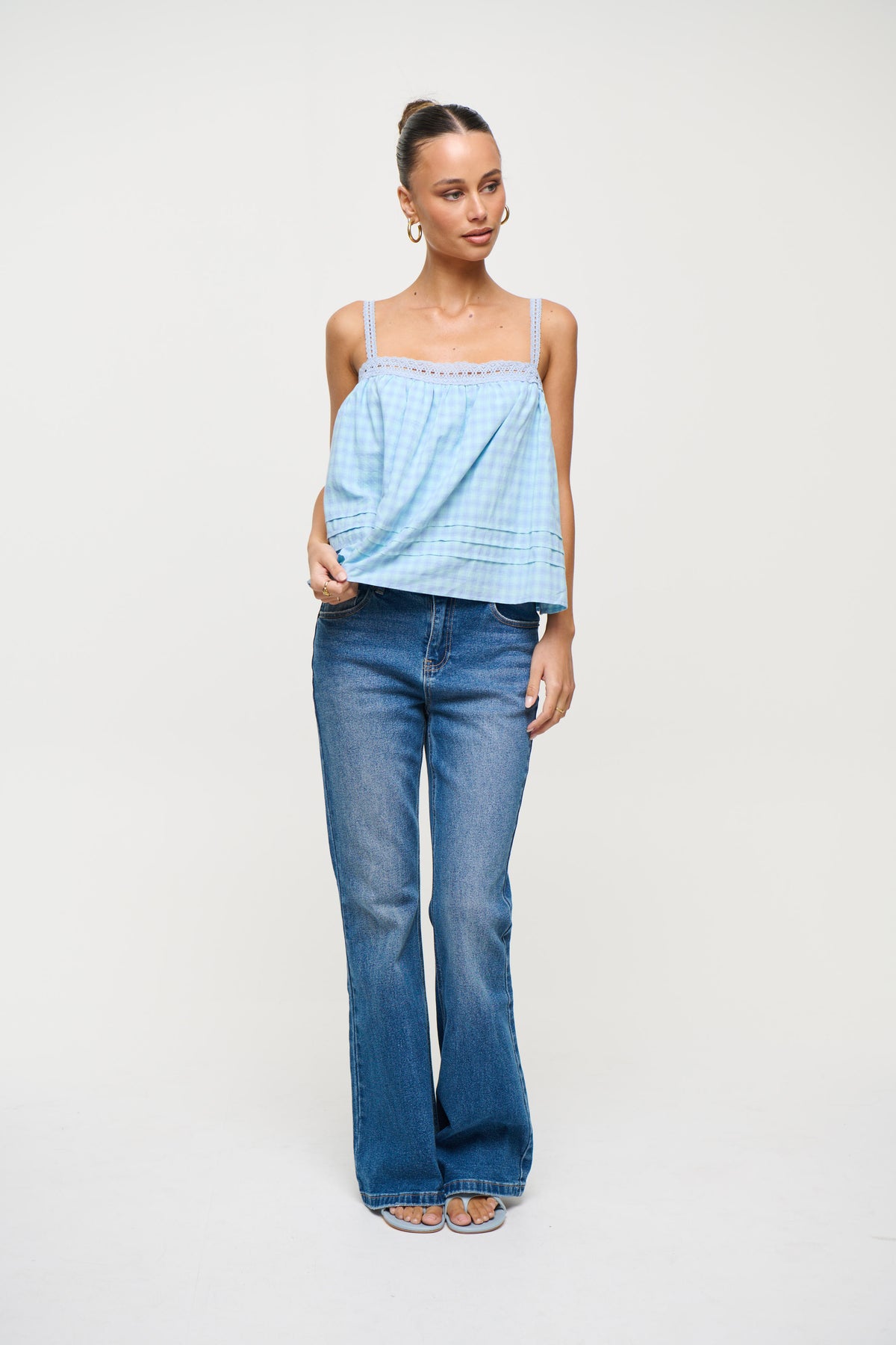 Lottie Lace Trim Top Sky
