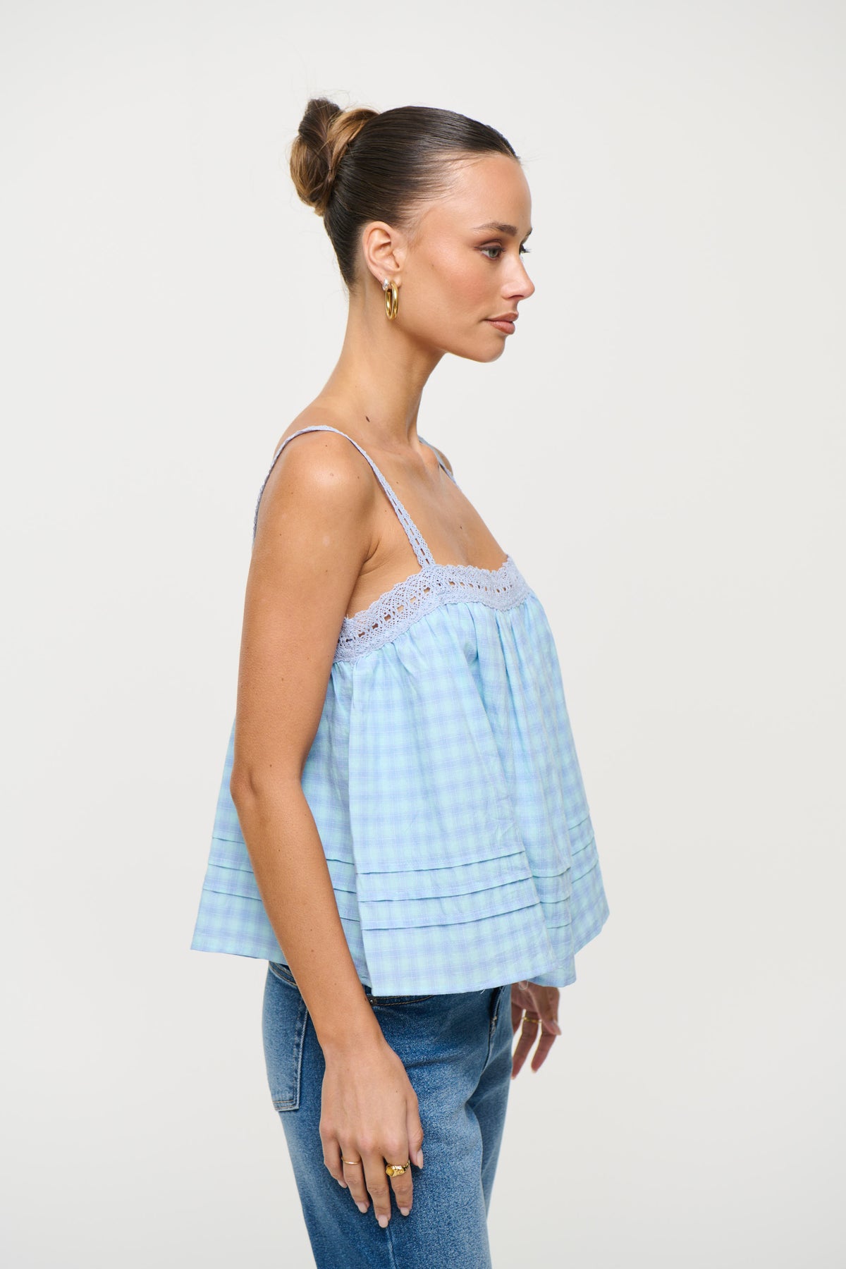 Lottie Lace Trim Top Sky