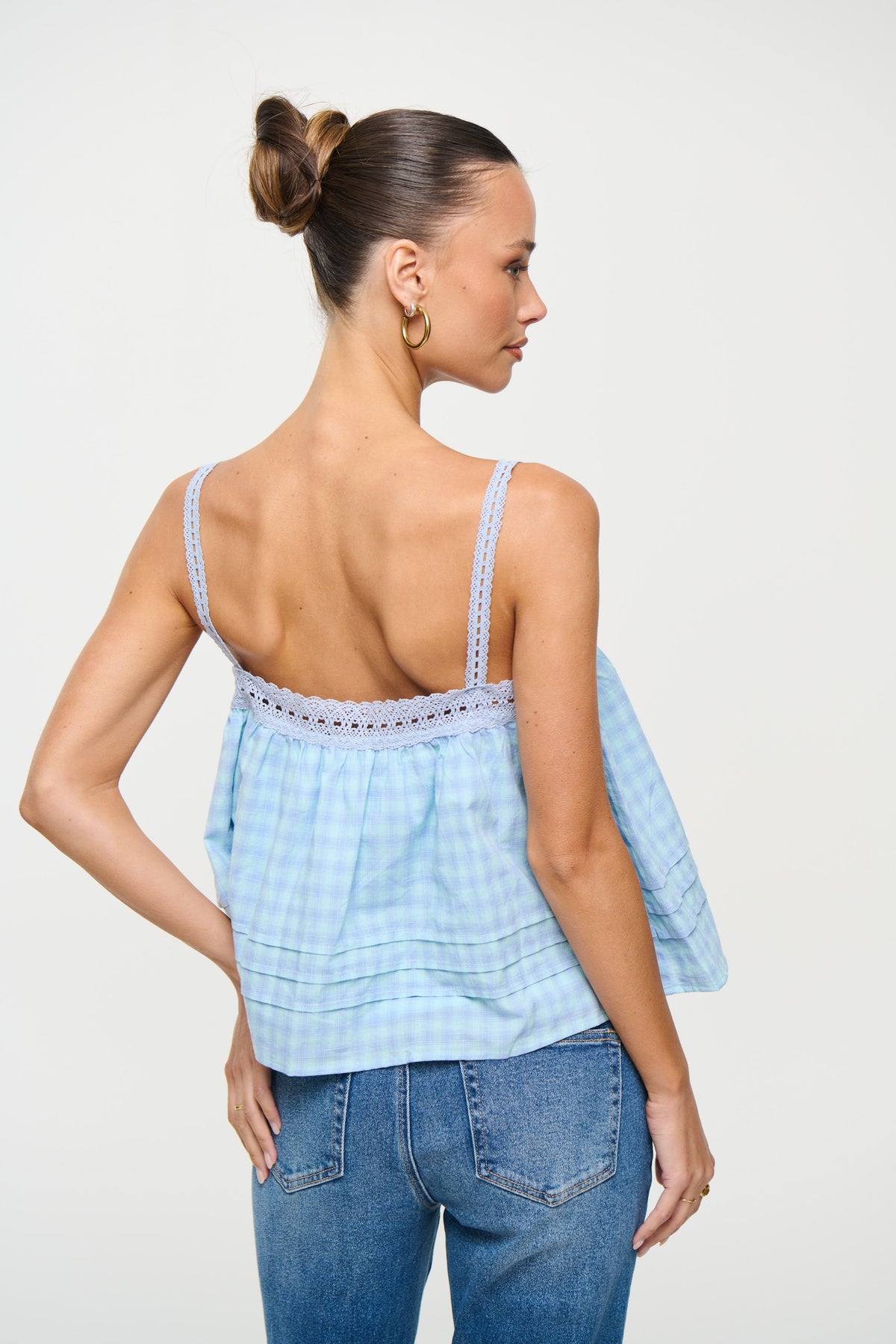 Lottie Lace Trim Top Sky