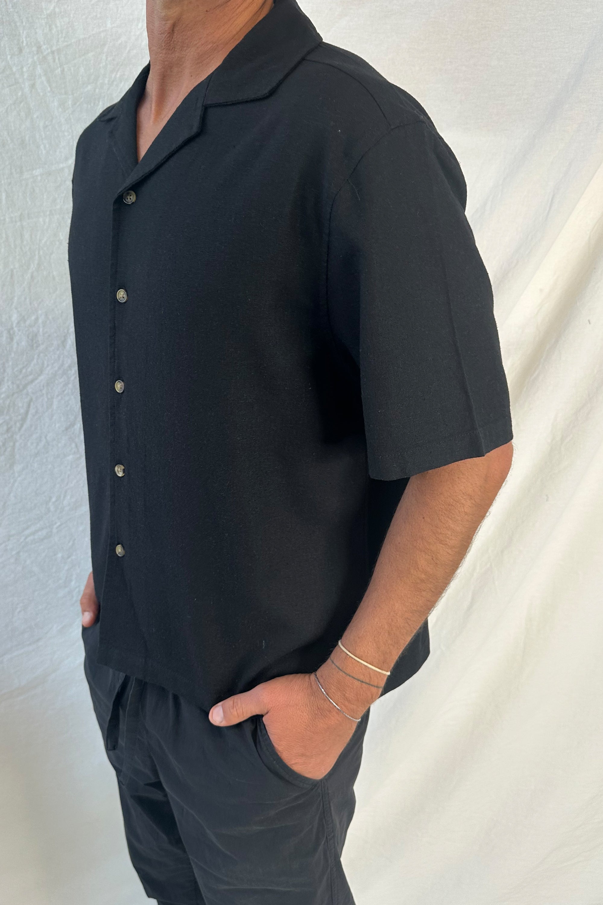 Raf Cropped Shirt Linen Black