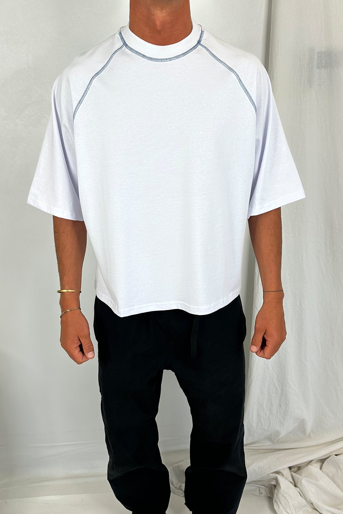 Contrast Stitch Raglan Tee White