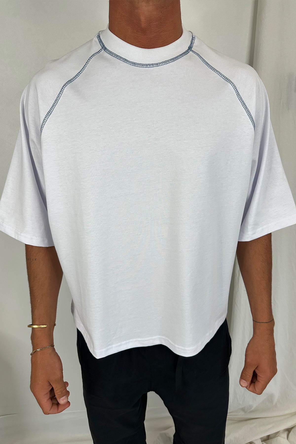 Contrast Stitch Raglan Tee White