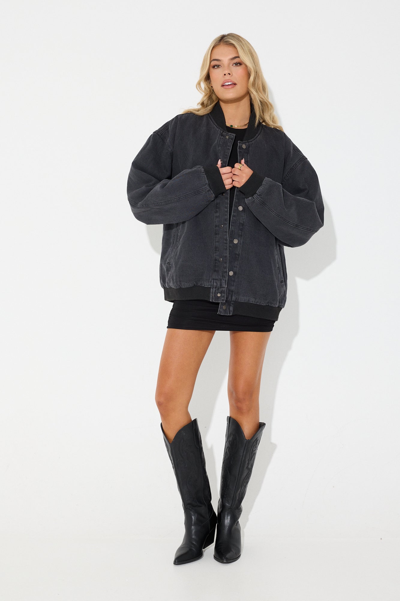 Unisex Vintage Bomber Denim Jacket Black