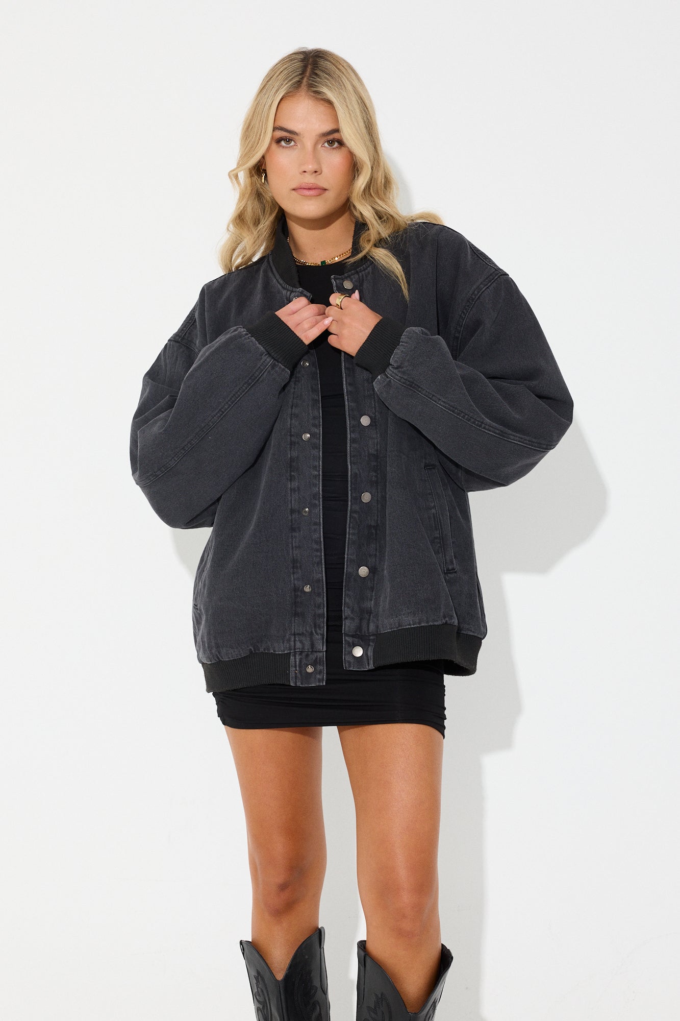 Unisex Vintage Bomber Denim Jacket Black
